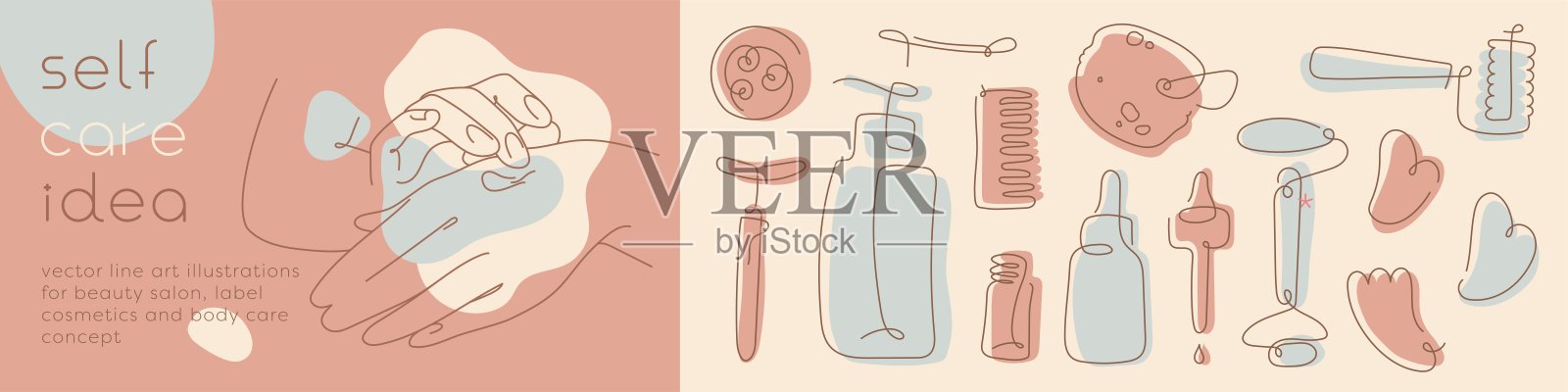 美与时尚的概念。女性手护理插图在最小的线性风格。插画图片素材