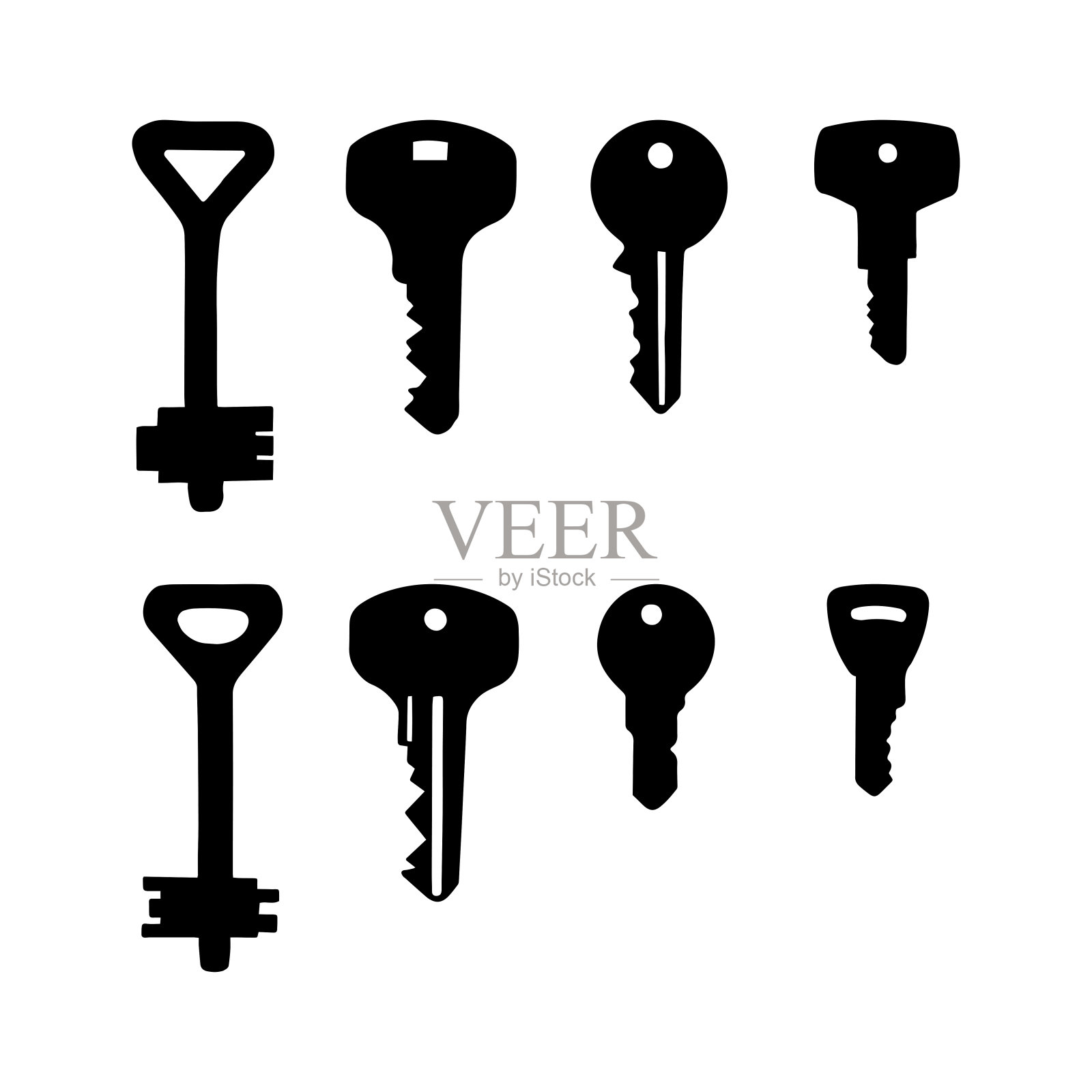 一套钥匙，剪影。矢量股票插图eps 10。设计元素图片