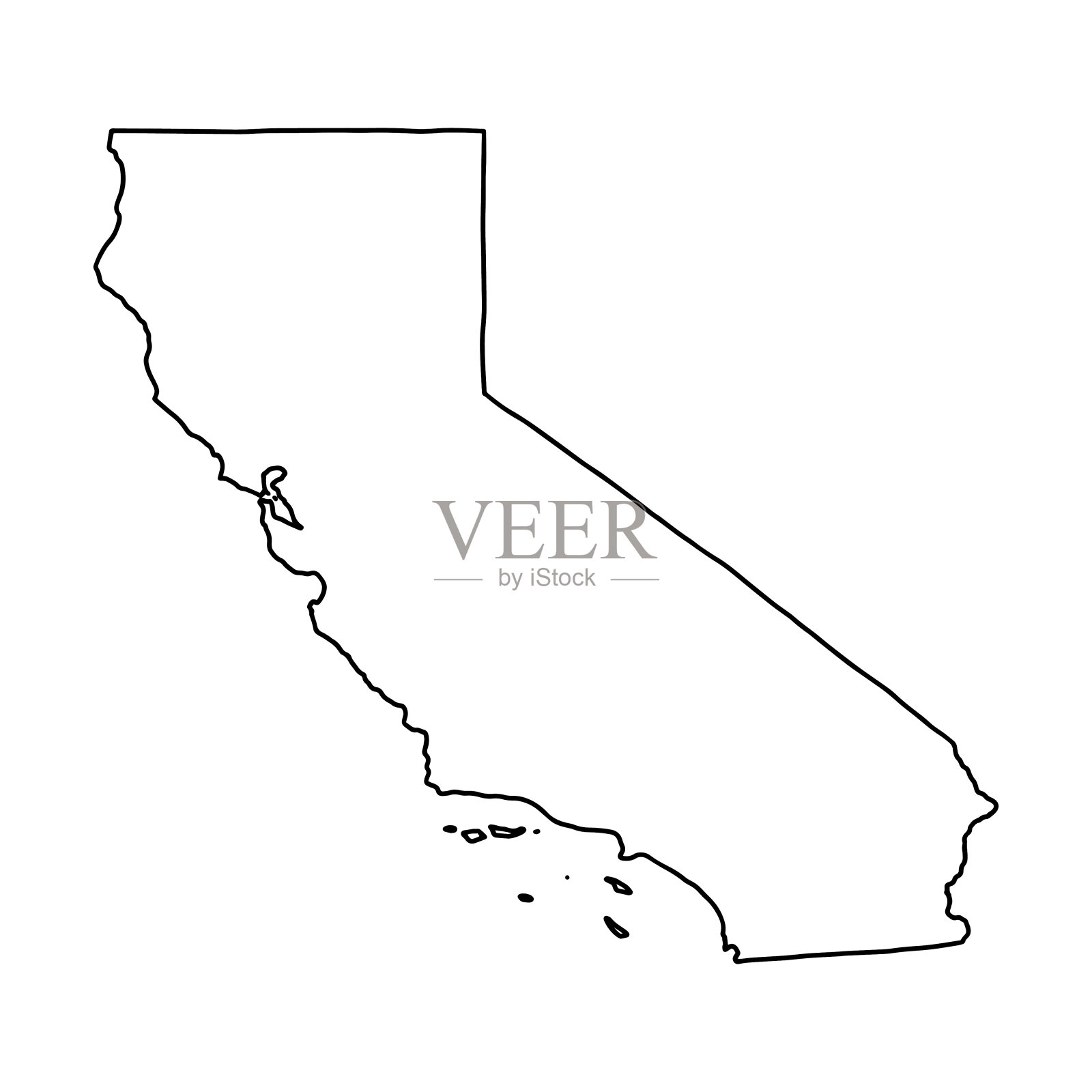 加利福尼亚轮廓图的白色背景。插画图片素材