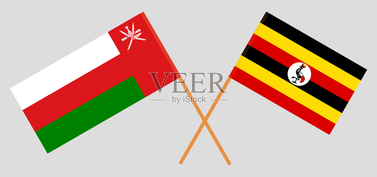 阿曼和乌干达的交叉旗帜。官方色彩。正确的比例插画图片素材