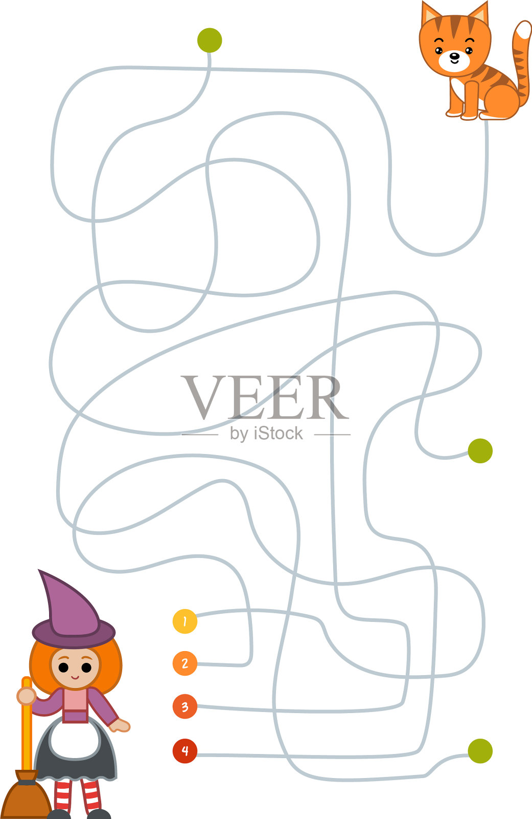 迷宫游戏的孩子女巫和猫设计元素图片