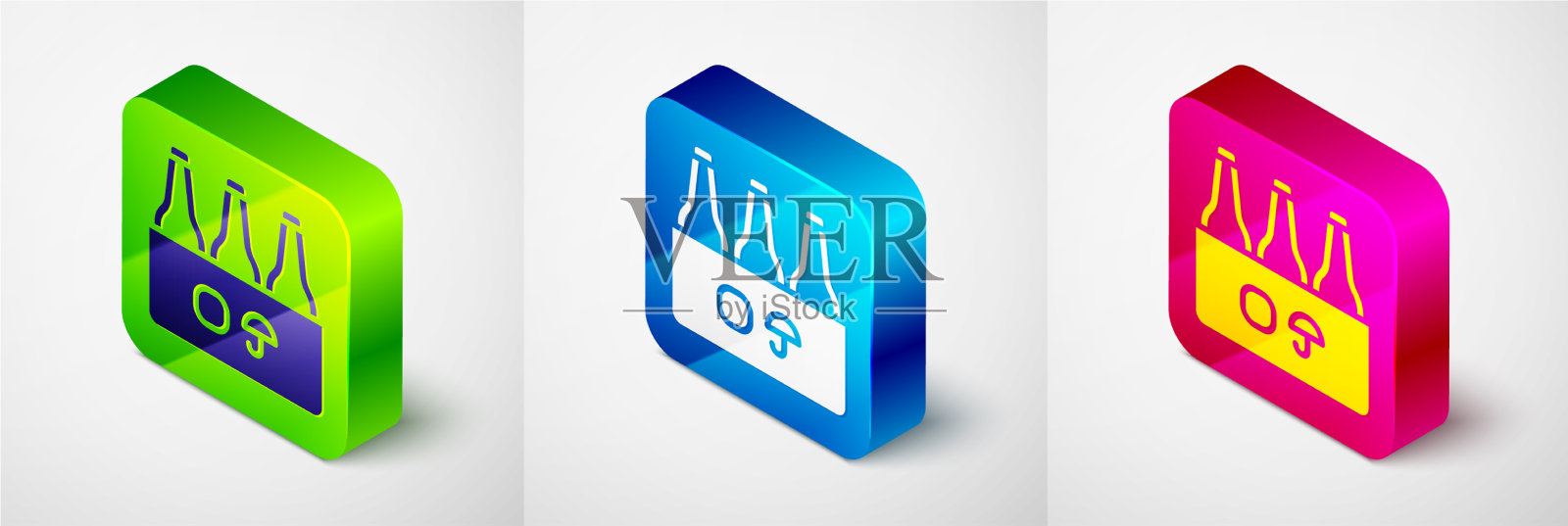 等距包装啤酒瓶图标孤立图标素材