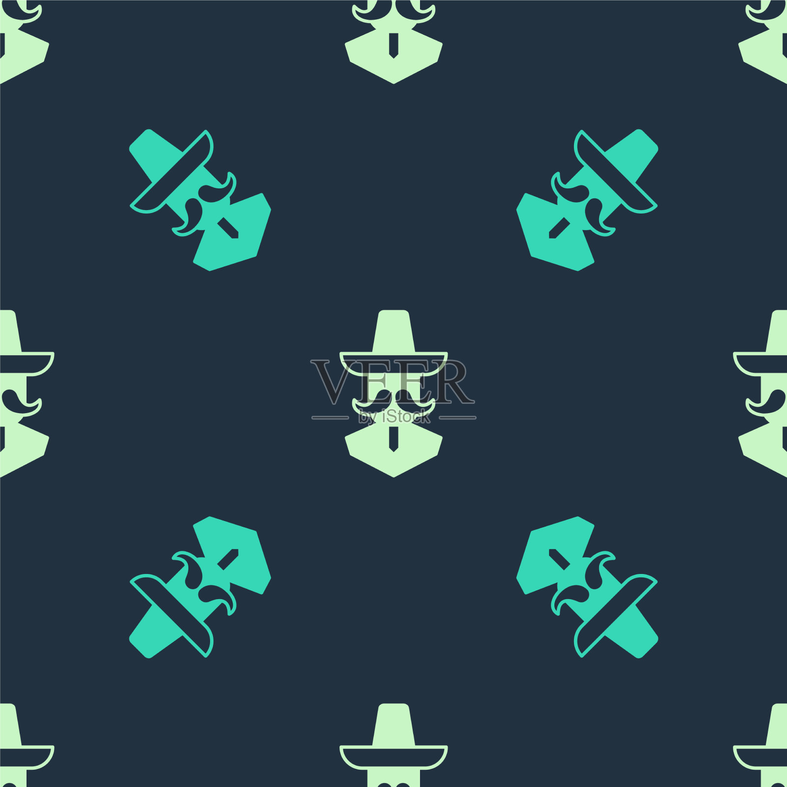 绿色和米色墨西哥男子戴帽的图标插画图片素材