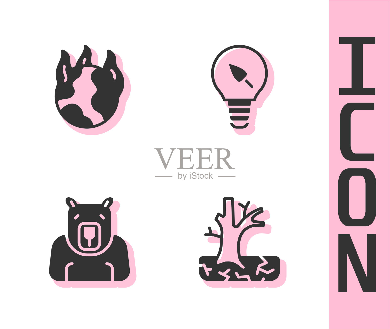 集枯树全球暖化火北极熊图标素材