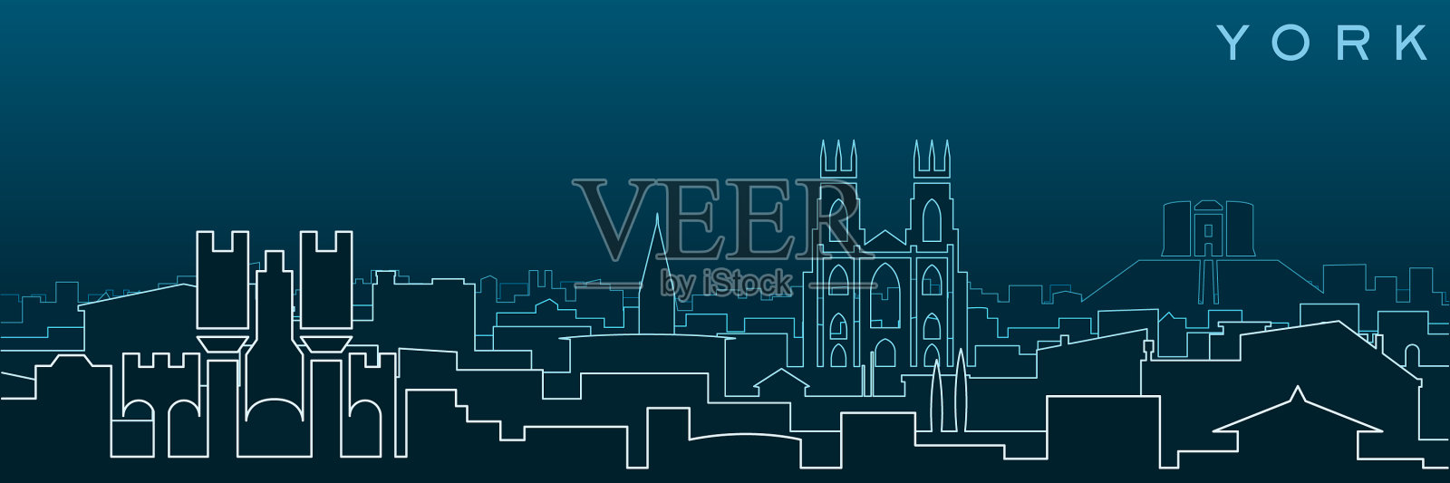 约克多线，天际线和地标插画图片素材