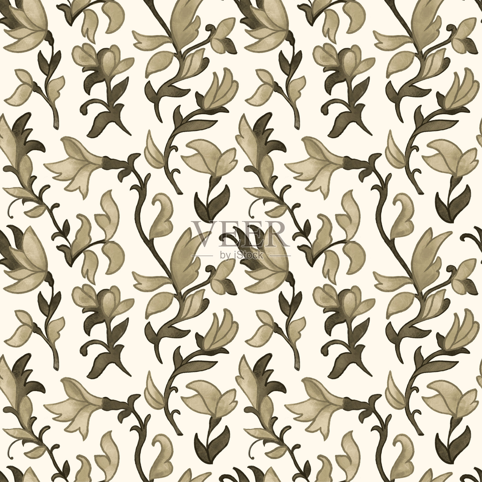 无缝手绘花卉图案插画图片素材