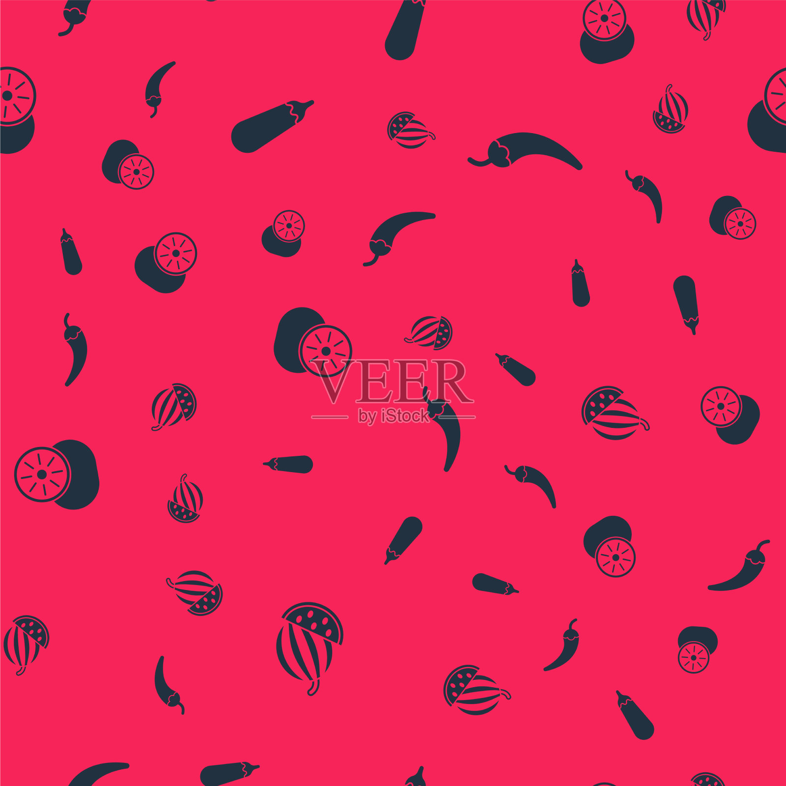 集西瓜、茄子、猕猴桃和辣椒于一身图标素材