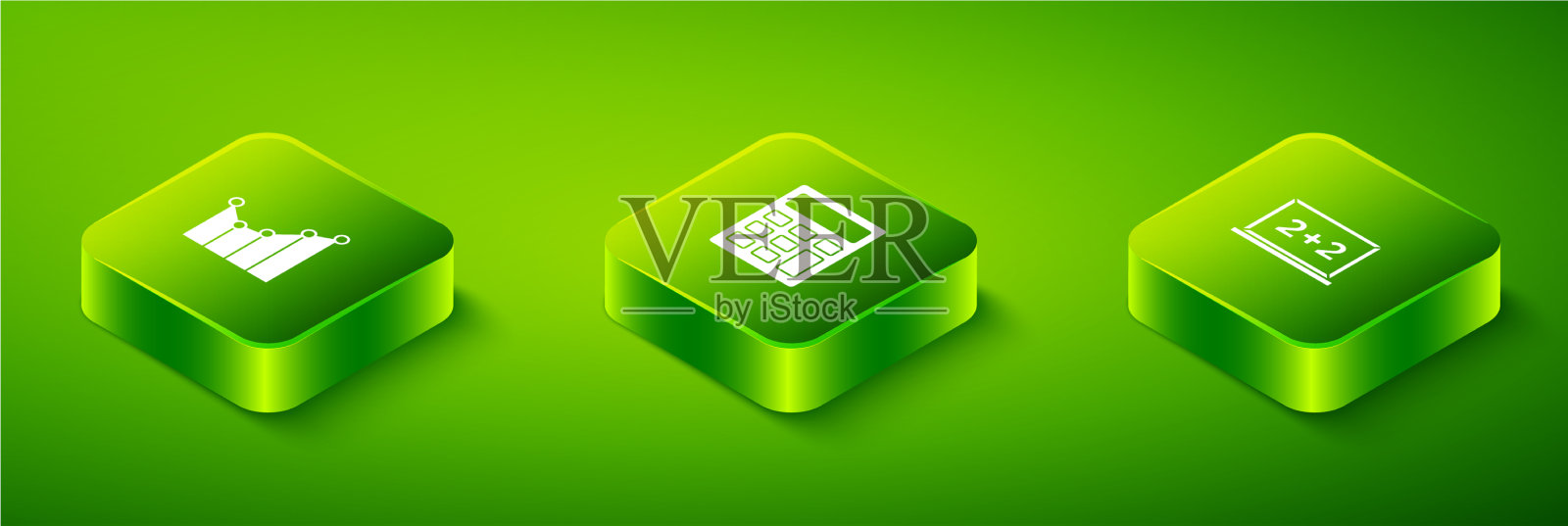 设置等距计算器、黑板和图表图标素材