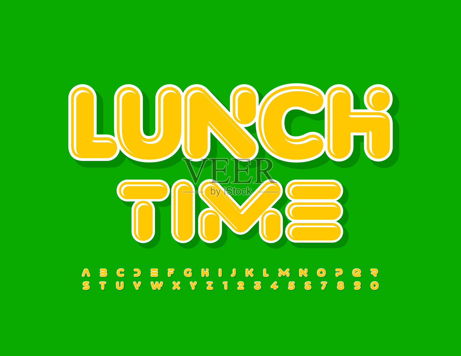 向量明亮的标志午餐时间与不同寻常的字母和数字设置设计元素图片