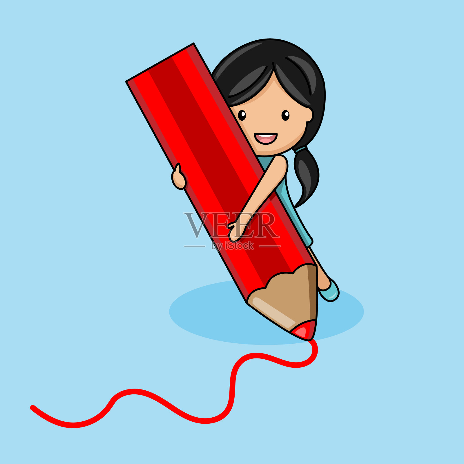 可爱的小女孩画画。孤立的向量设计元素图片