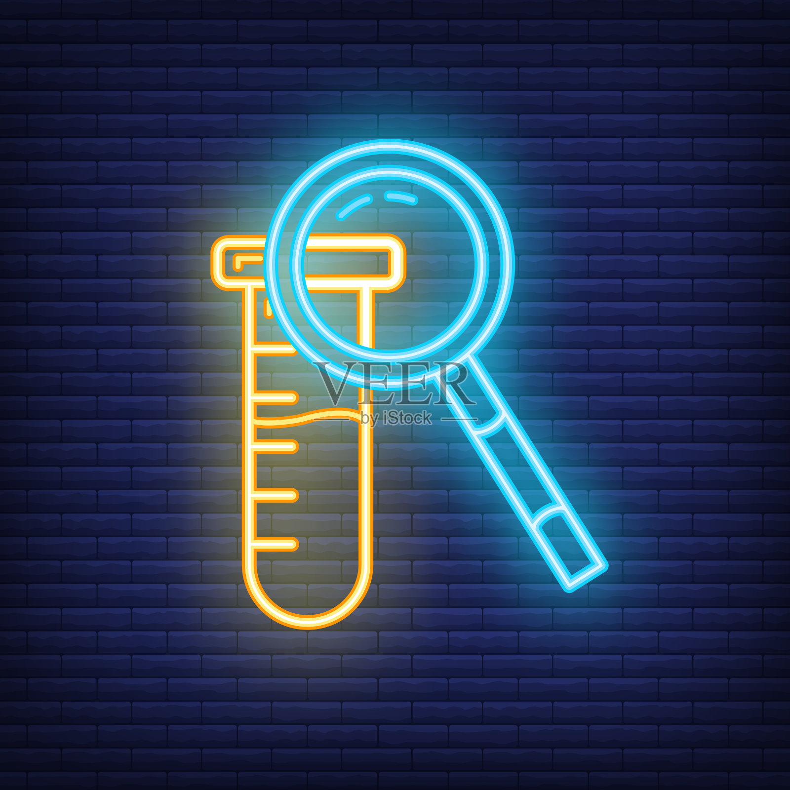 科学实验室烧瓶图标辉光霓虹灯风格，教育机构过程回校轮廓平面矢量插图，孤立黑色。插画图片素材