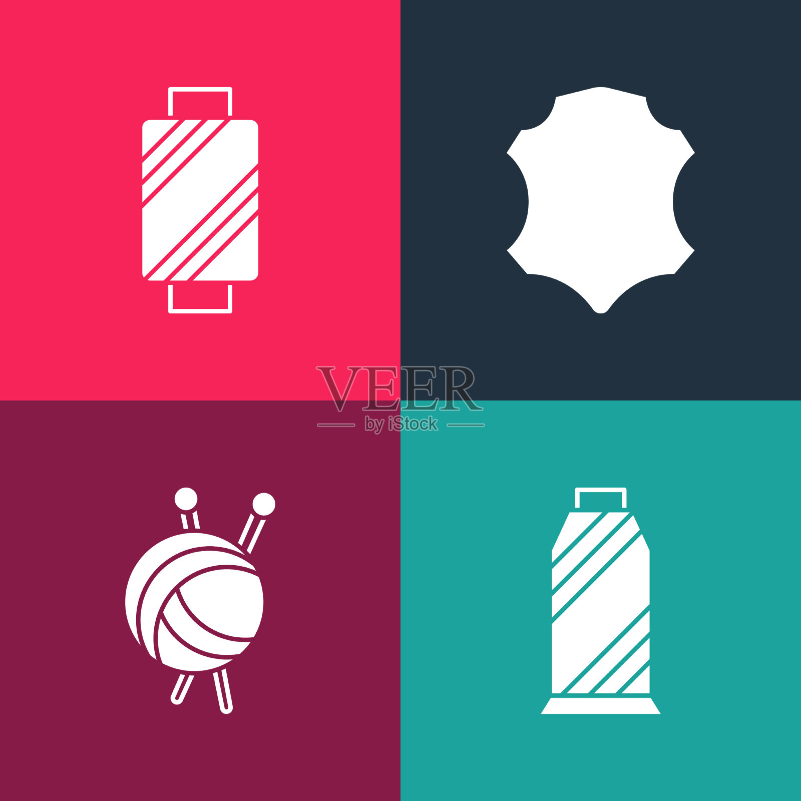 将流行艺术缝纫线放在线轴纱线球上图标素材