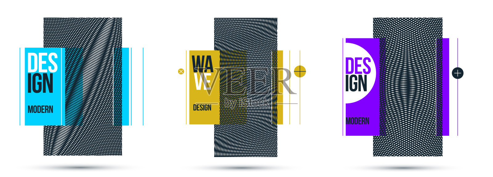 平面设计元素向量集，云纹时尚的布局，海报和封面抽象的现代艺术，光学艺术横幅。插画图片素材