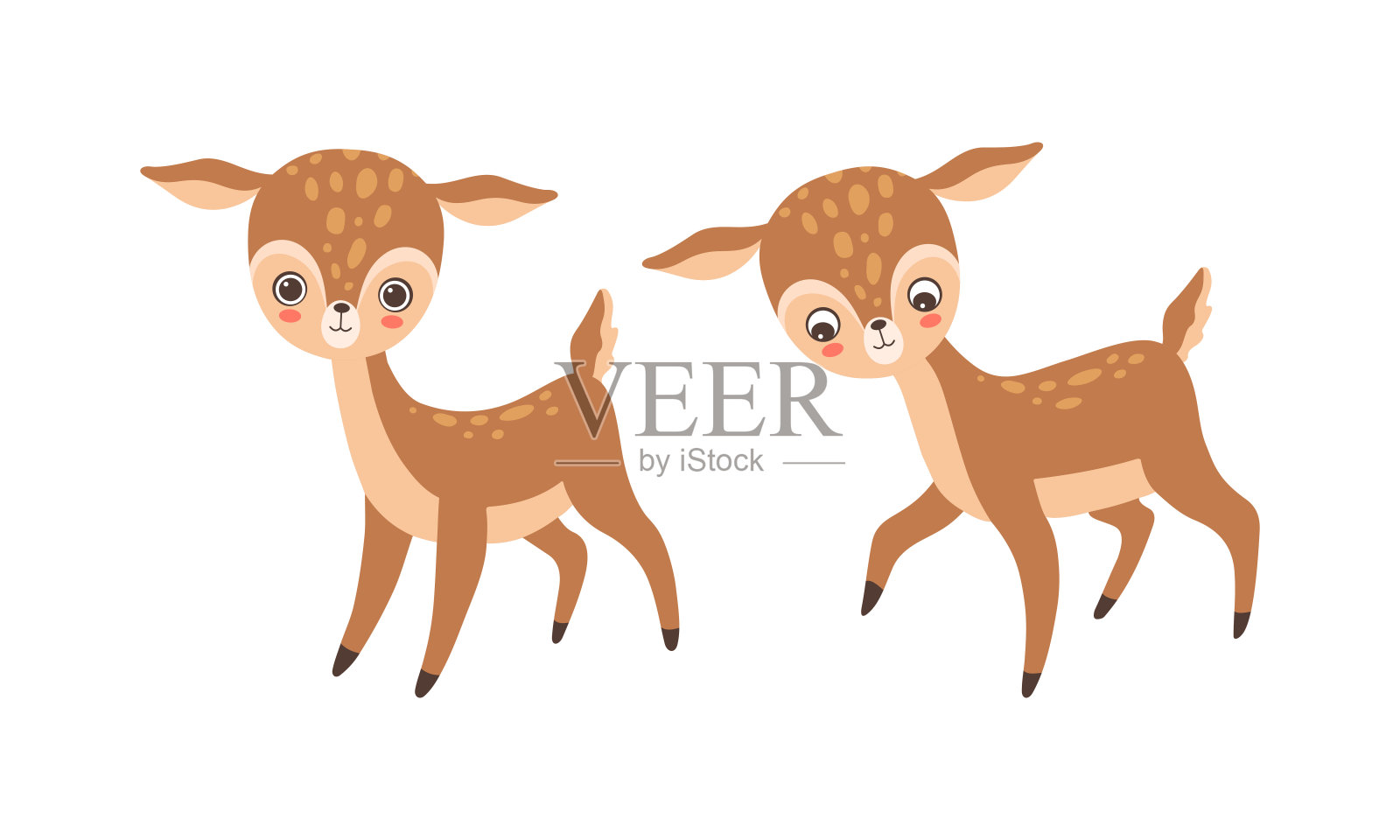 可爱的小鹿与斑点作为可爱的蹄哺乳动物生活在森林向量集插画图片素材