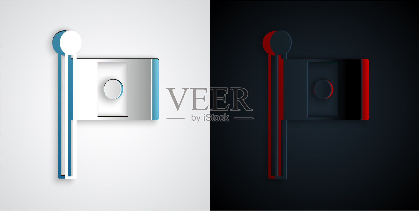 剪纸墨西哥国旗上的旗杆图标孤立插画图片素材