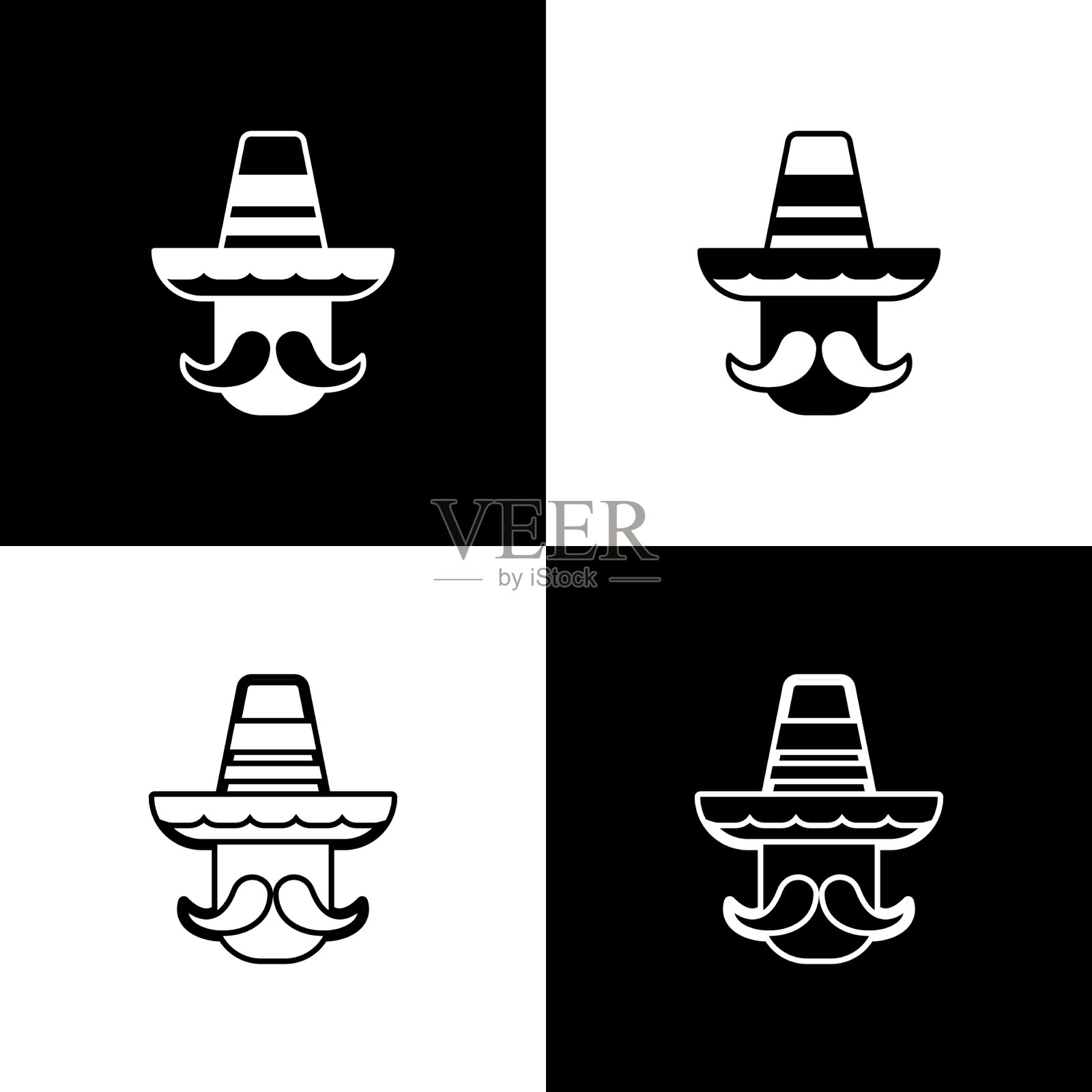 设置墨西哥人戴帽子图标孤立图标素材