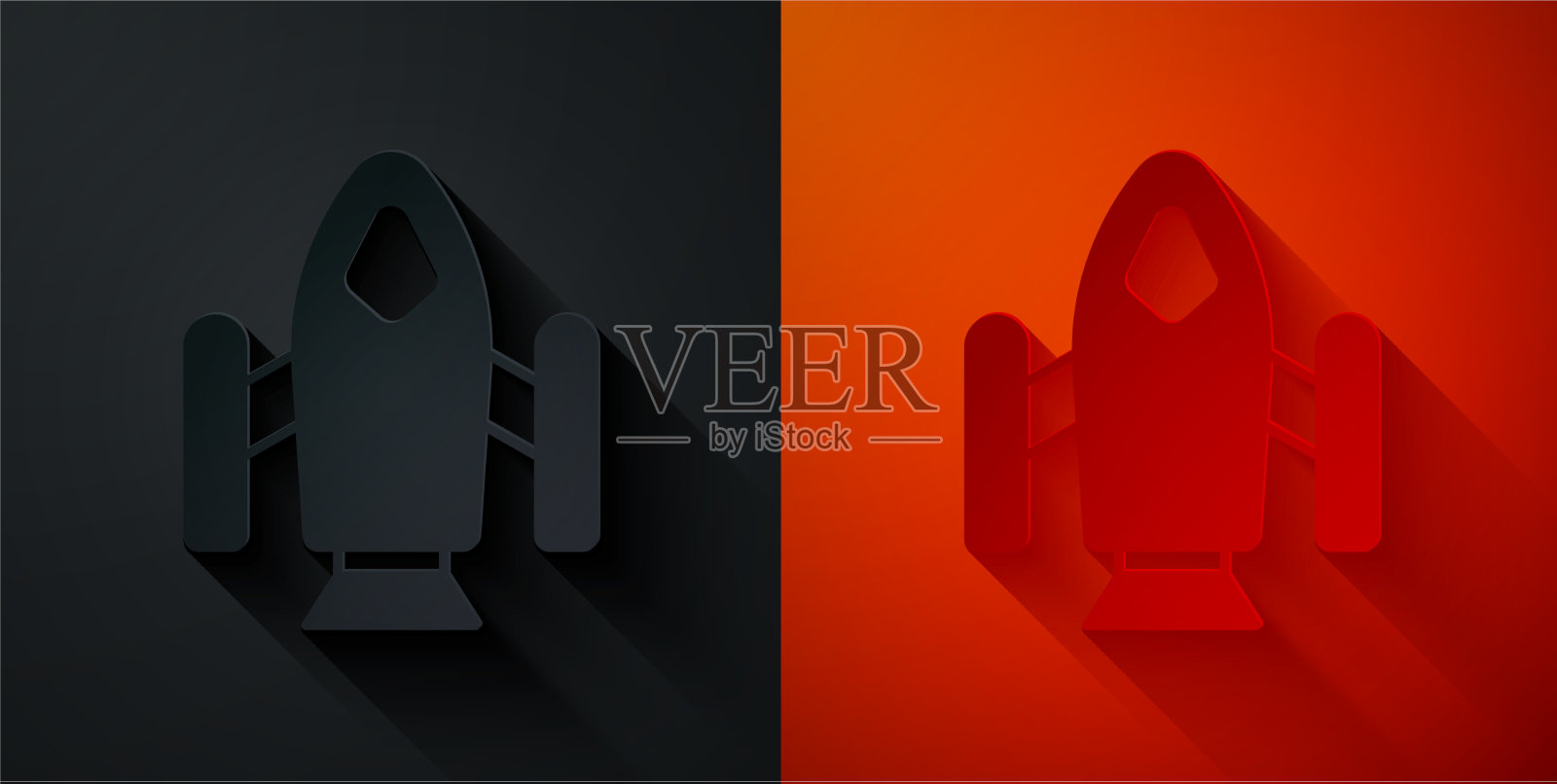 剪纸火箭飞船图标孤立在黑色和插画图片素材