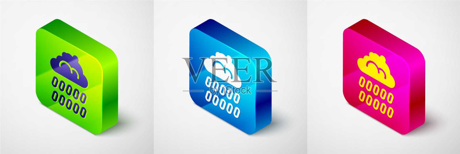 等距云与雨图标孤立在灰色图标素材