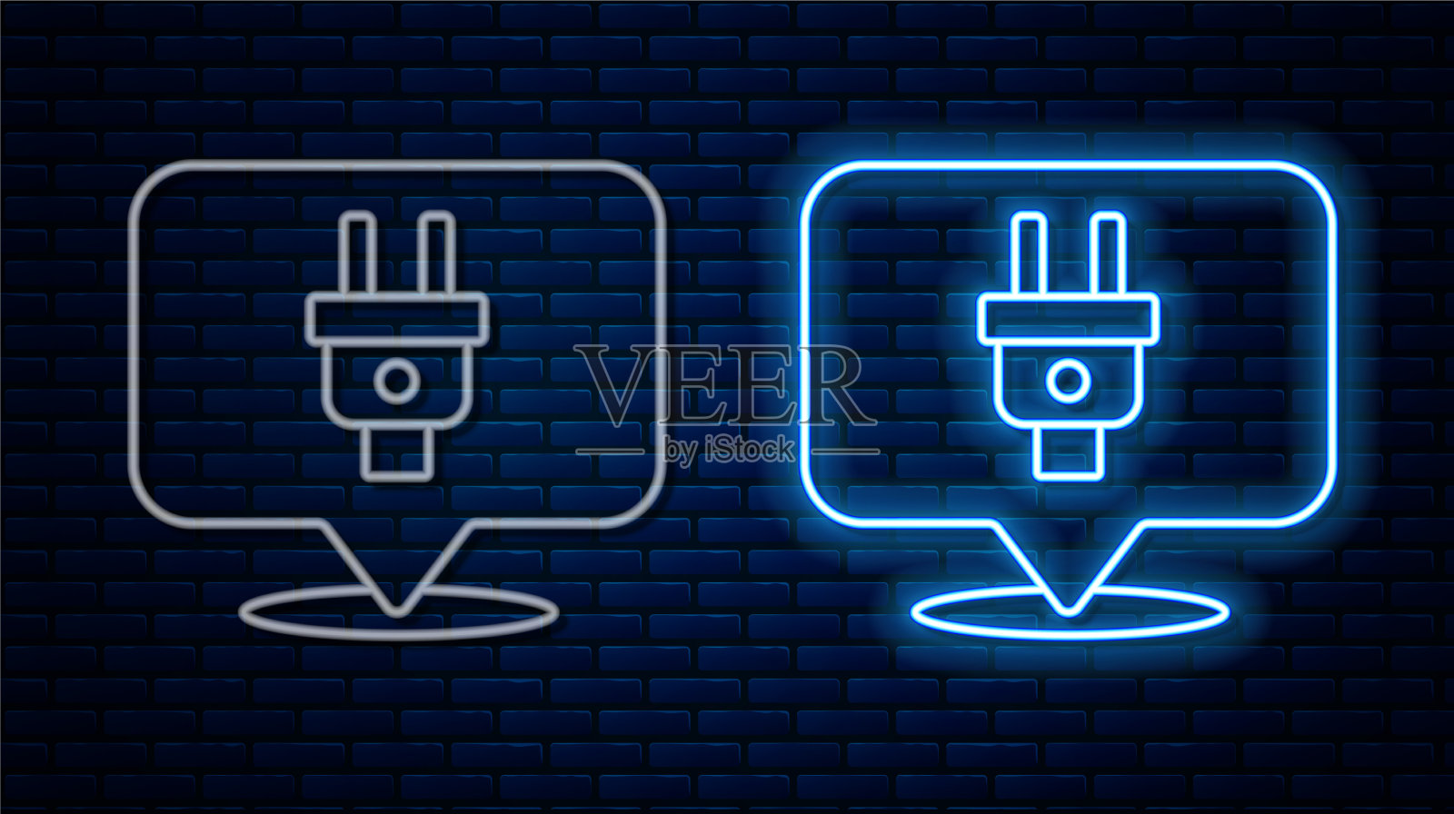 发光的霓虹灯线电插头图标隔离上插画图片素材