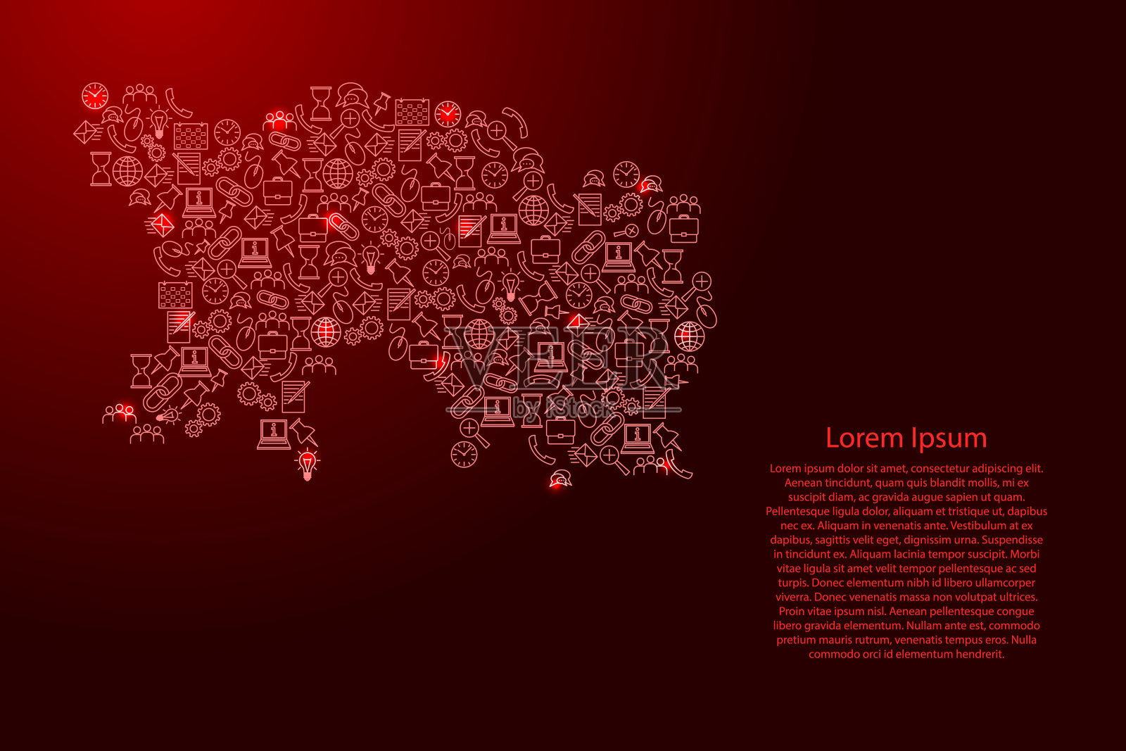 泽西地图从红色和发光的星星图标模式集SEO分析的概念或发展，业务。矢量插图。插画图片素材