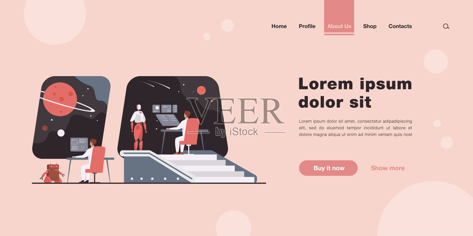 未来空间站内部插画图片素材