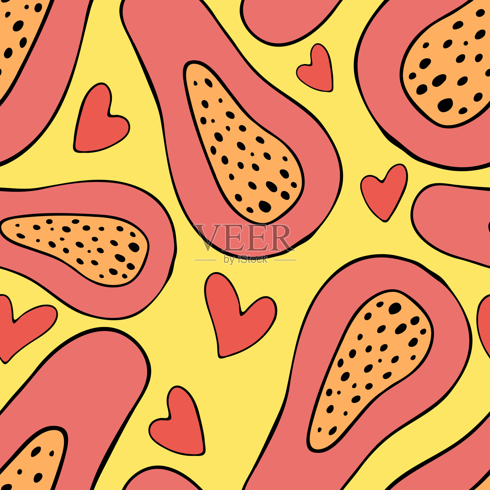 切熟的木瓜果心镶绿插画图片素材