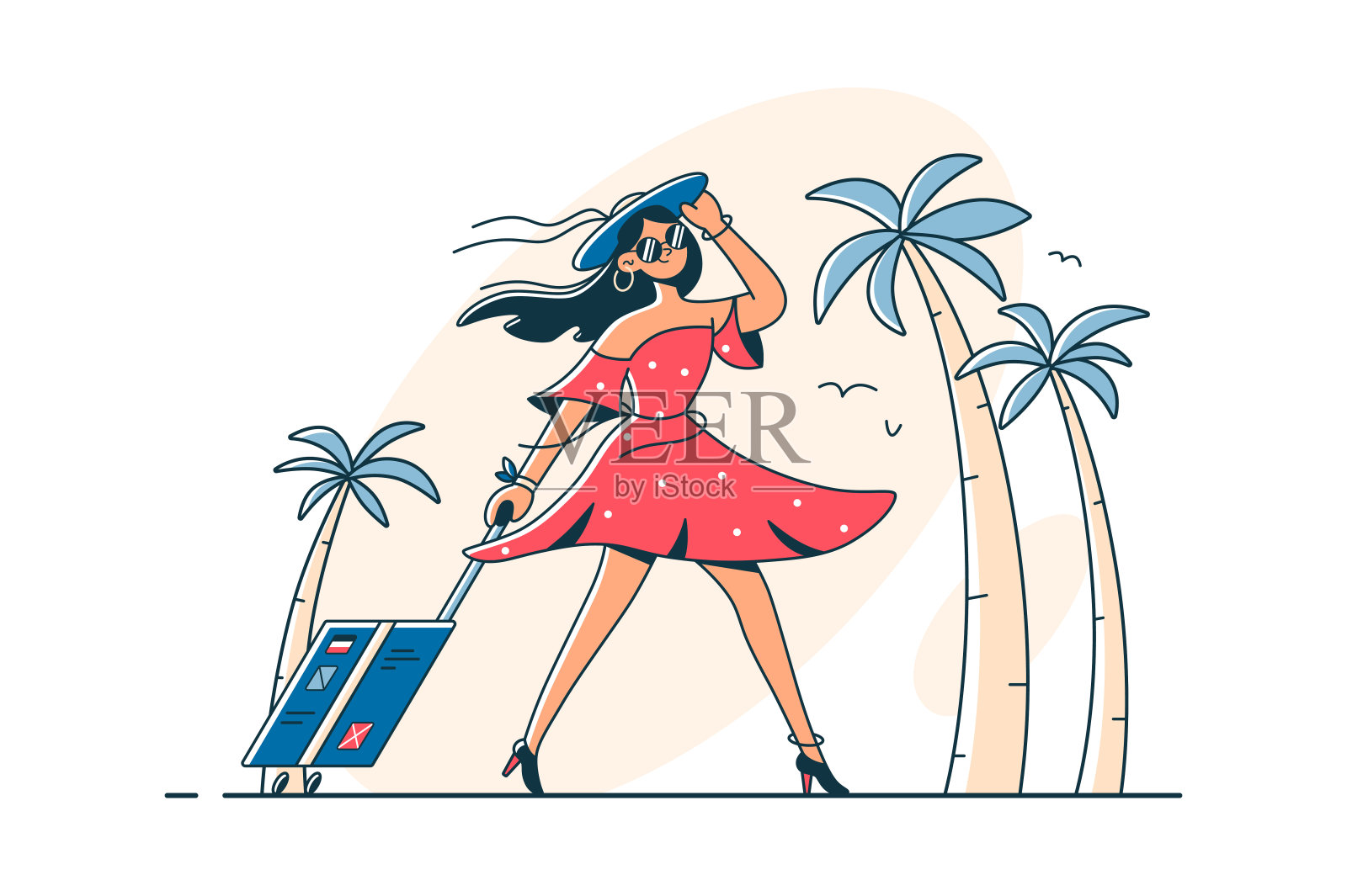 带着行李去度假的女孩插画图片素材