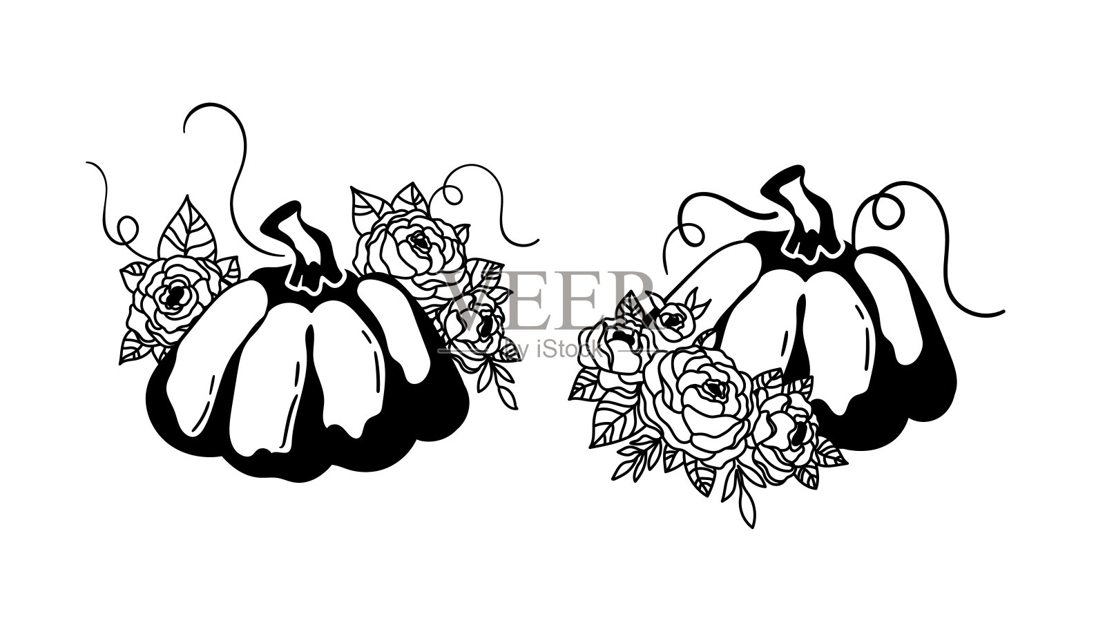 万圣节天体南瓜孤立剪贴画集，秋天魔法南瓜剪影，感恩节装饰，秋天女巫南瓜装饰-向量项目插画图片素材