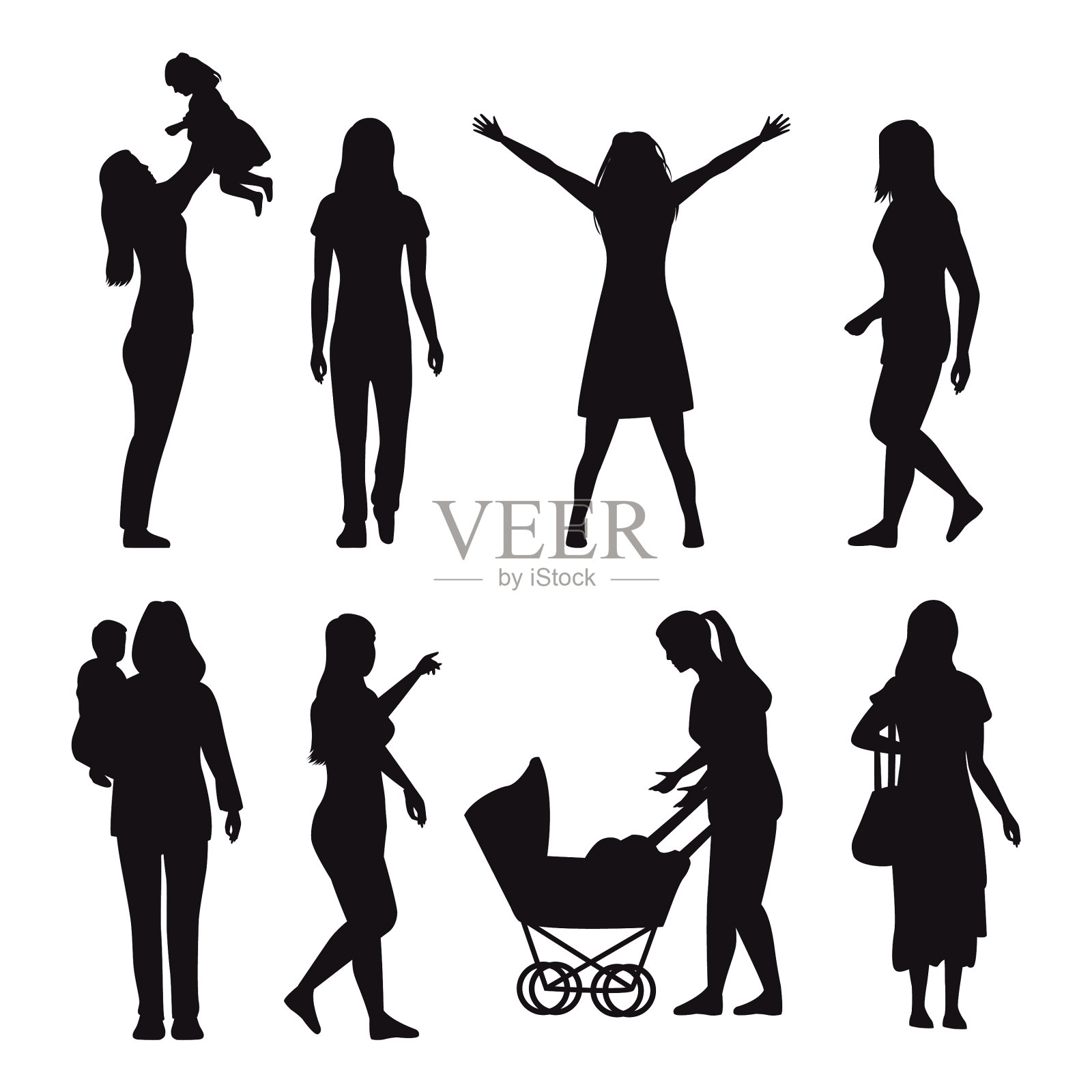 十个家庭轮廓插画图片素材