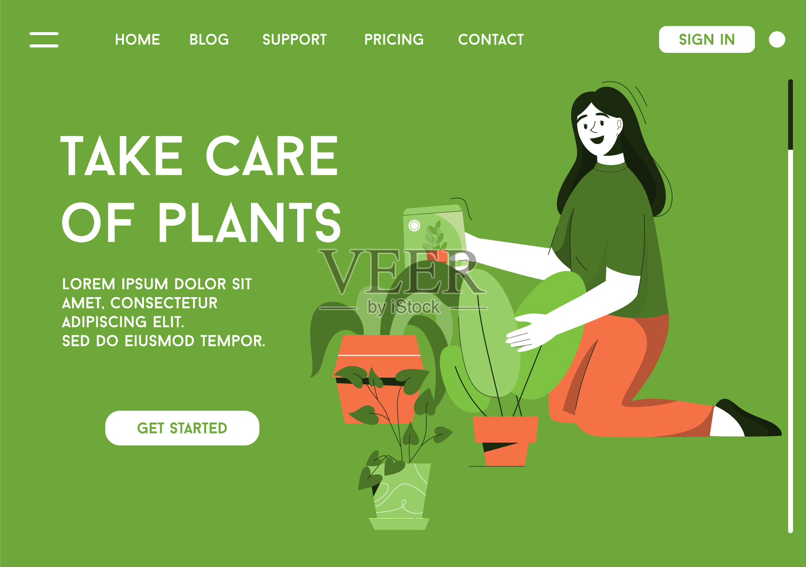 登陆页照顾植物的概念设计模板素材