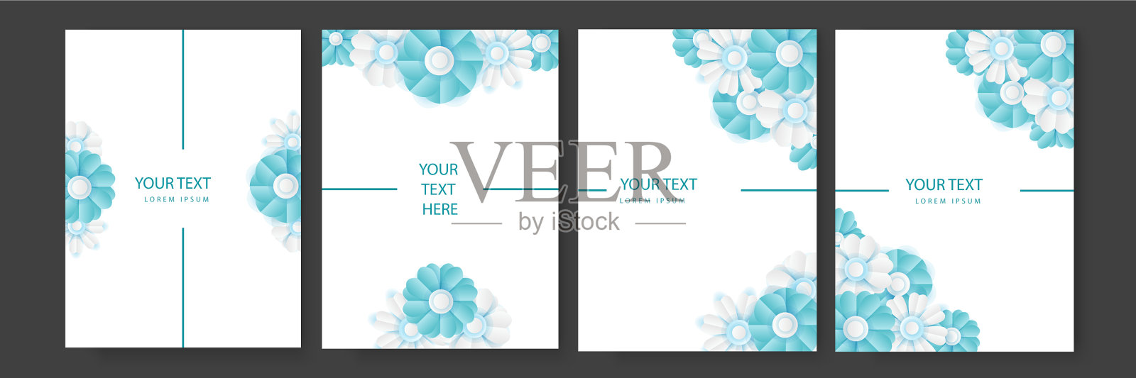 极简花卉卡片模板设置的纸插画图片素材