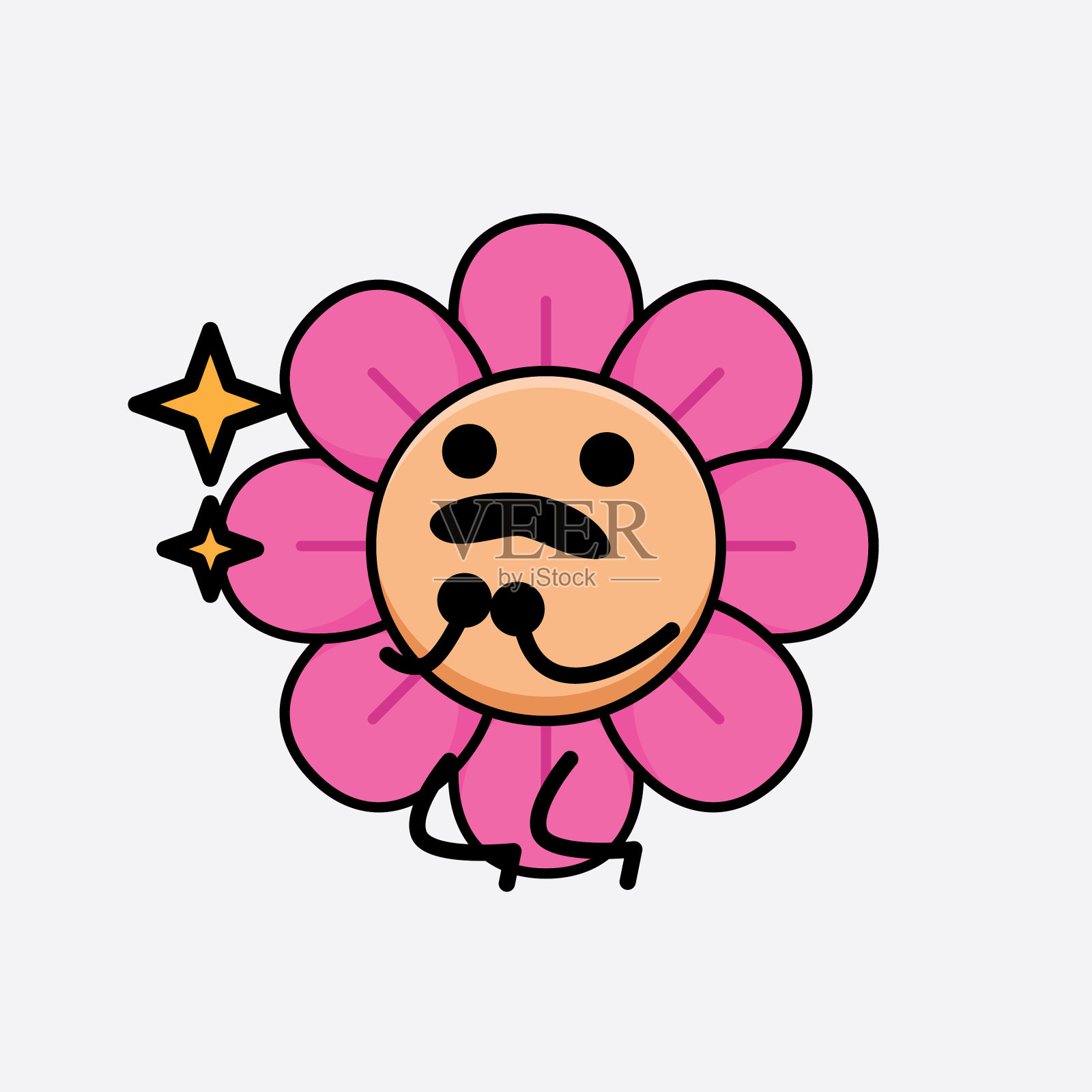 花朵可爱的性格，有着简单的脸和手插画图片素材