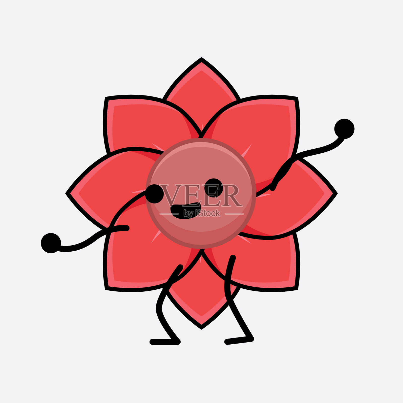 花朵可爱的性格，有着简单的脸和手插画图片素材