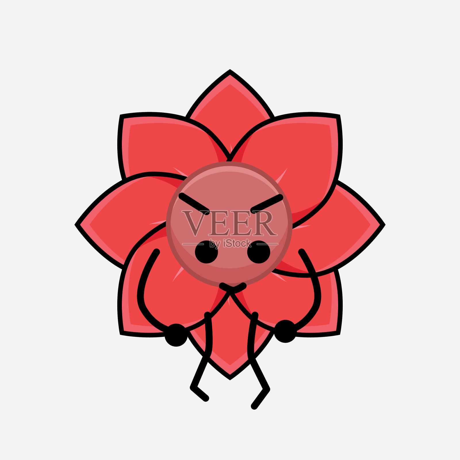 花朵可爱的性格，有着简单的脸和手插画图片素材