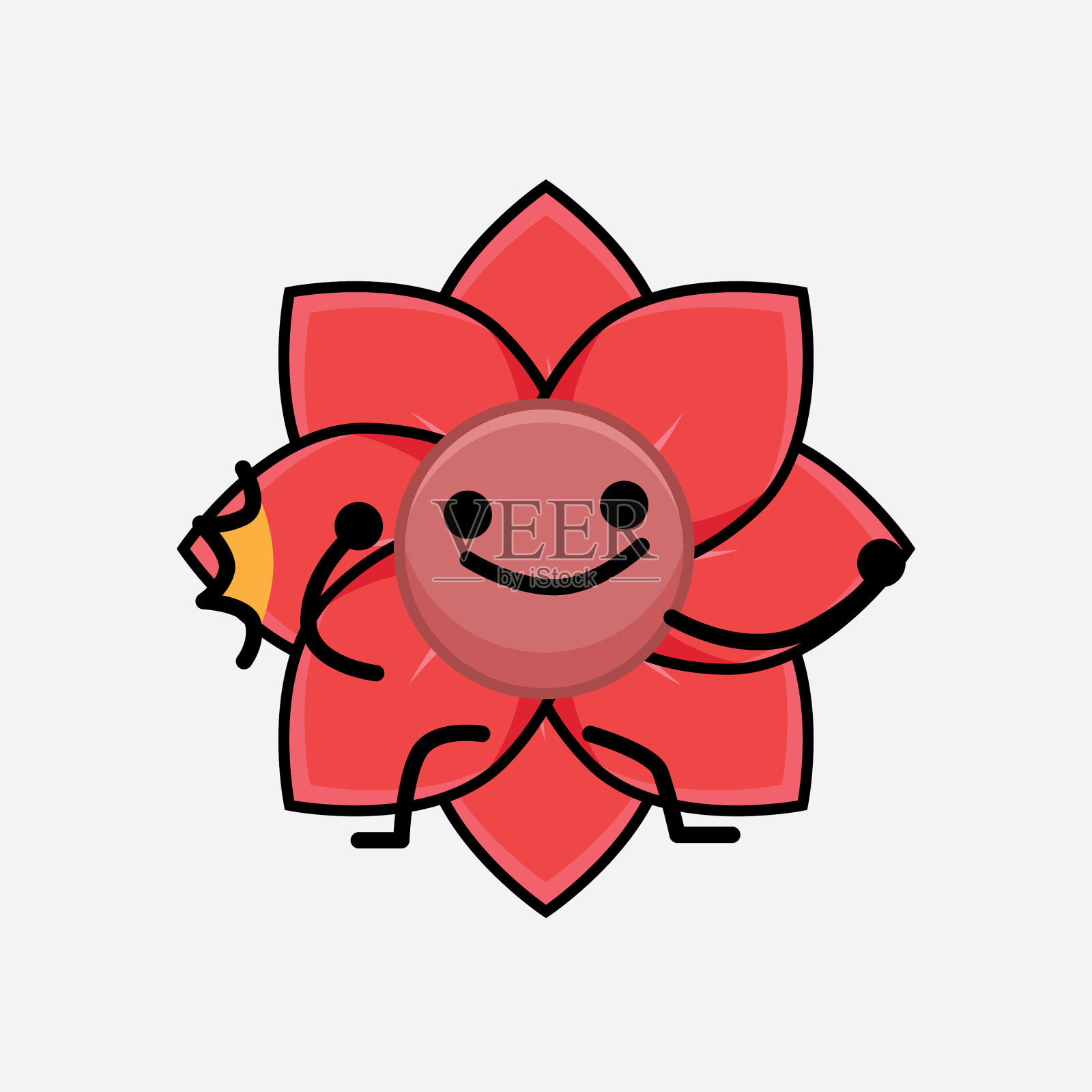 花朵可爱的性格，有着简单的脸和手插画图片素材