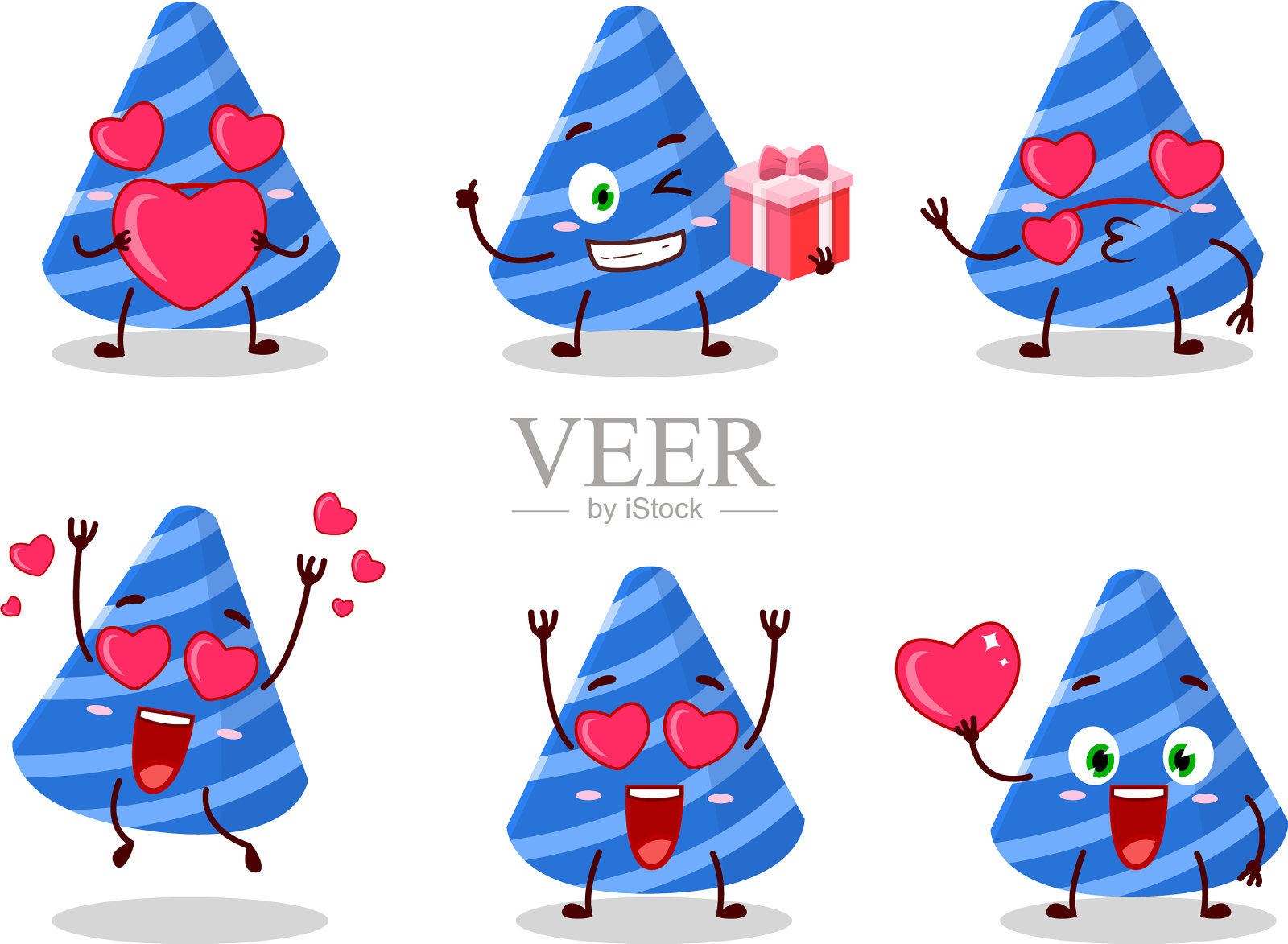 派对帽卡通人物与爱可爱插画图片素材