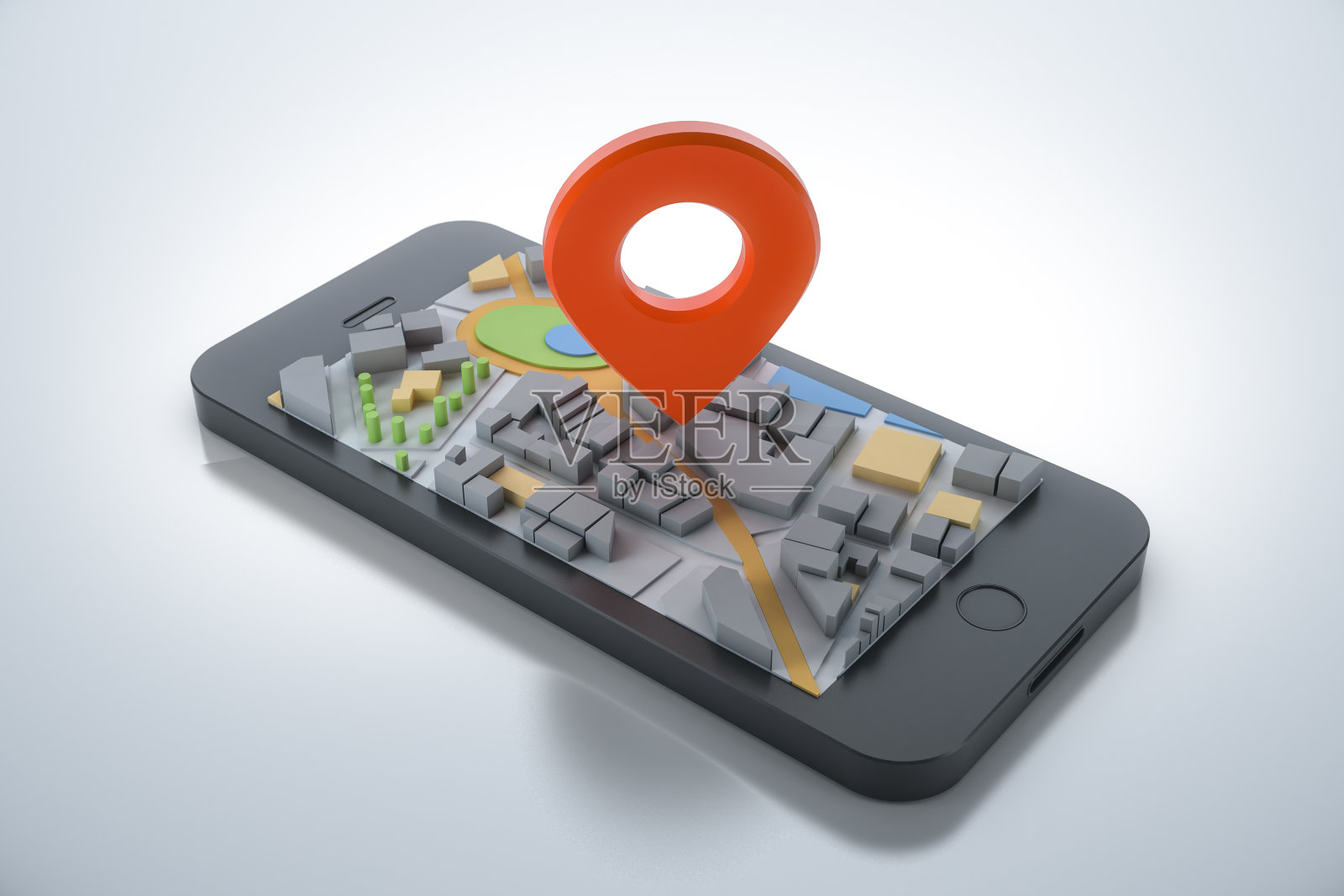 智能手机导航地图和指针。导航、定位路线、旅游及旅游规划概念。3 d演示。照片摄影图片