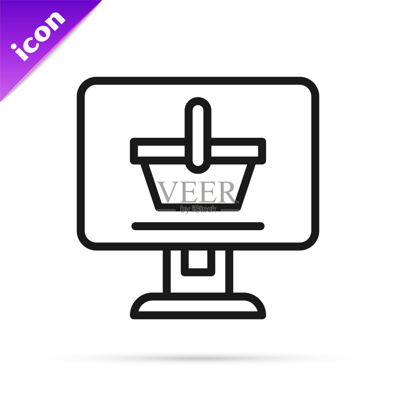 电脑屏幕上黑线购物车图标图标素材