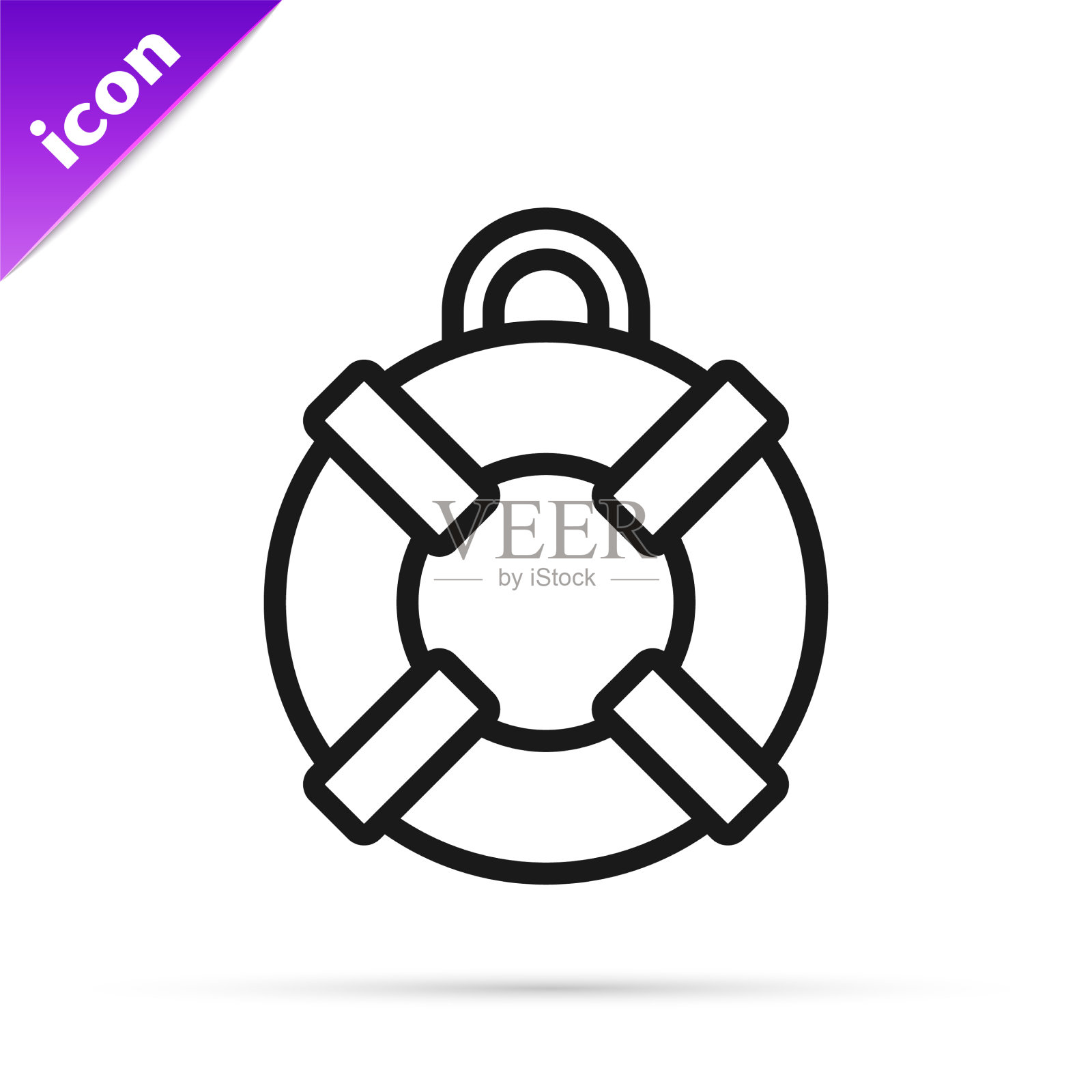 黑线救生圈图标与白色隔离图标素材