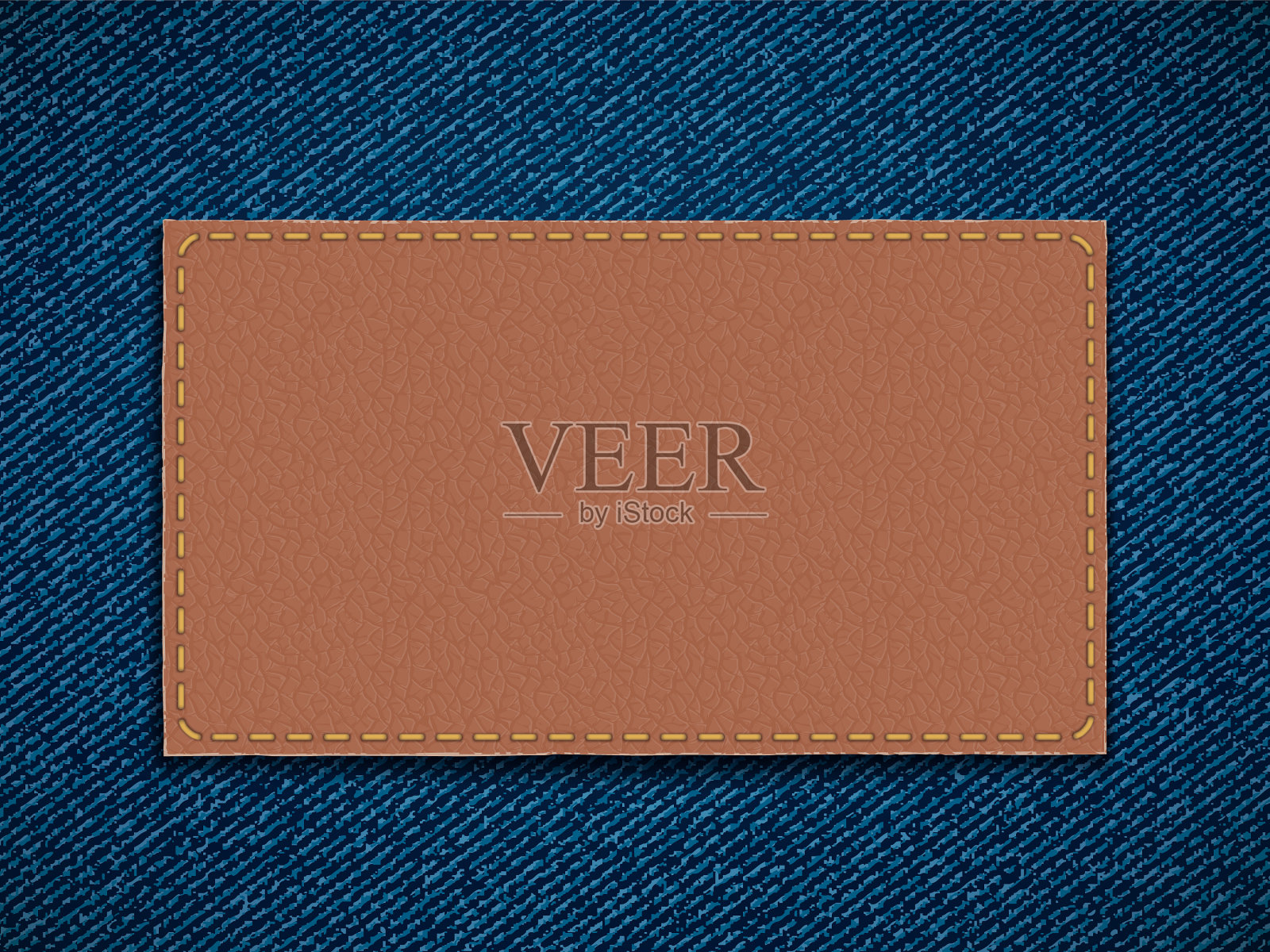 牛仔布坯料上的皮革标签插画图片素材