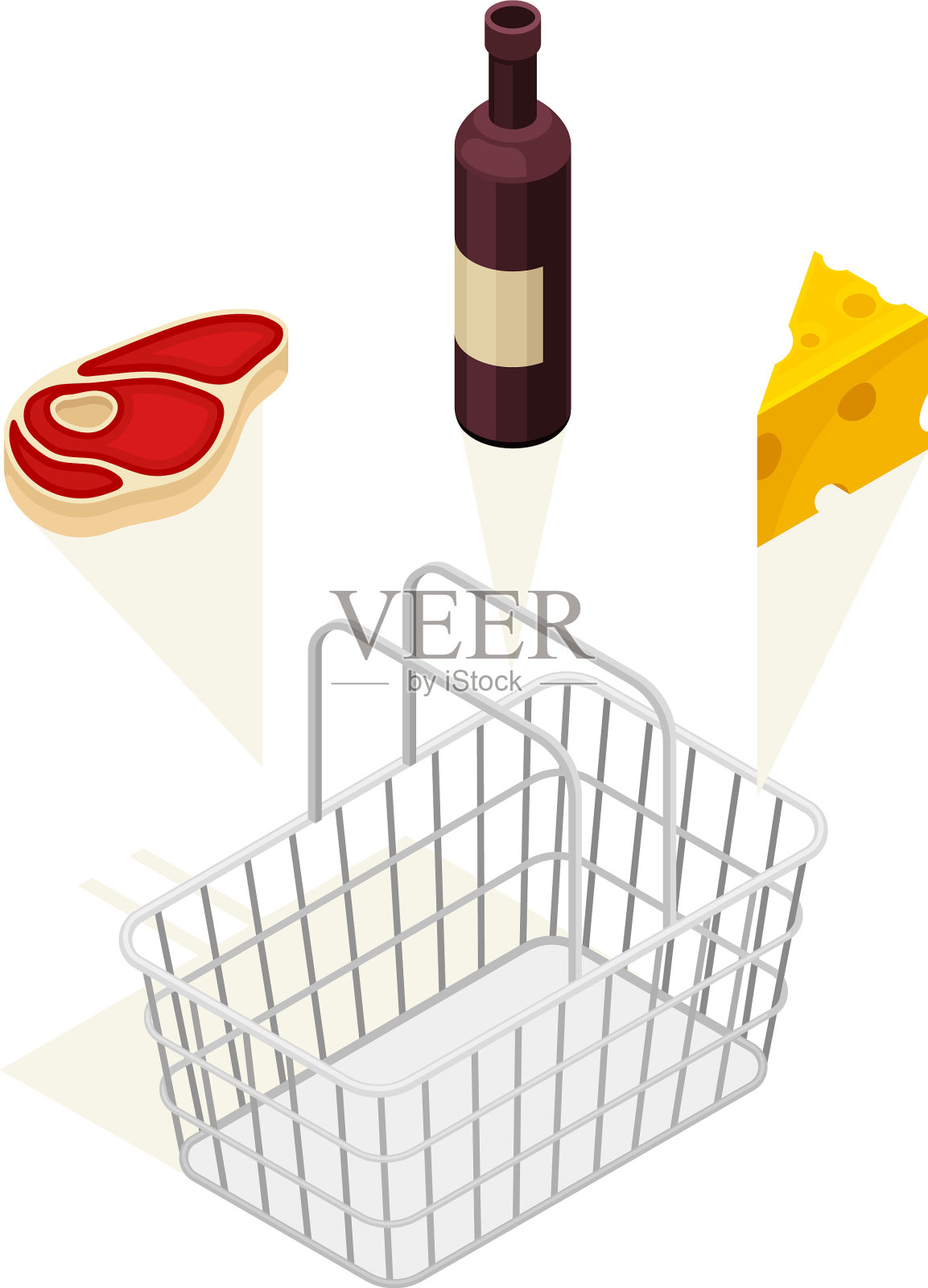 食品杂货在购物篮作为购物和零售插画图片素材