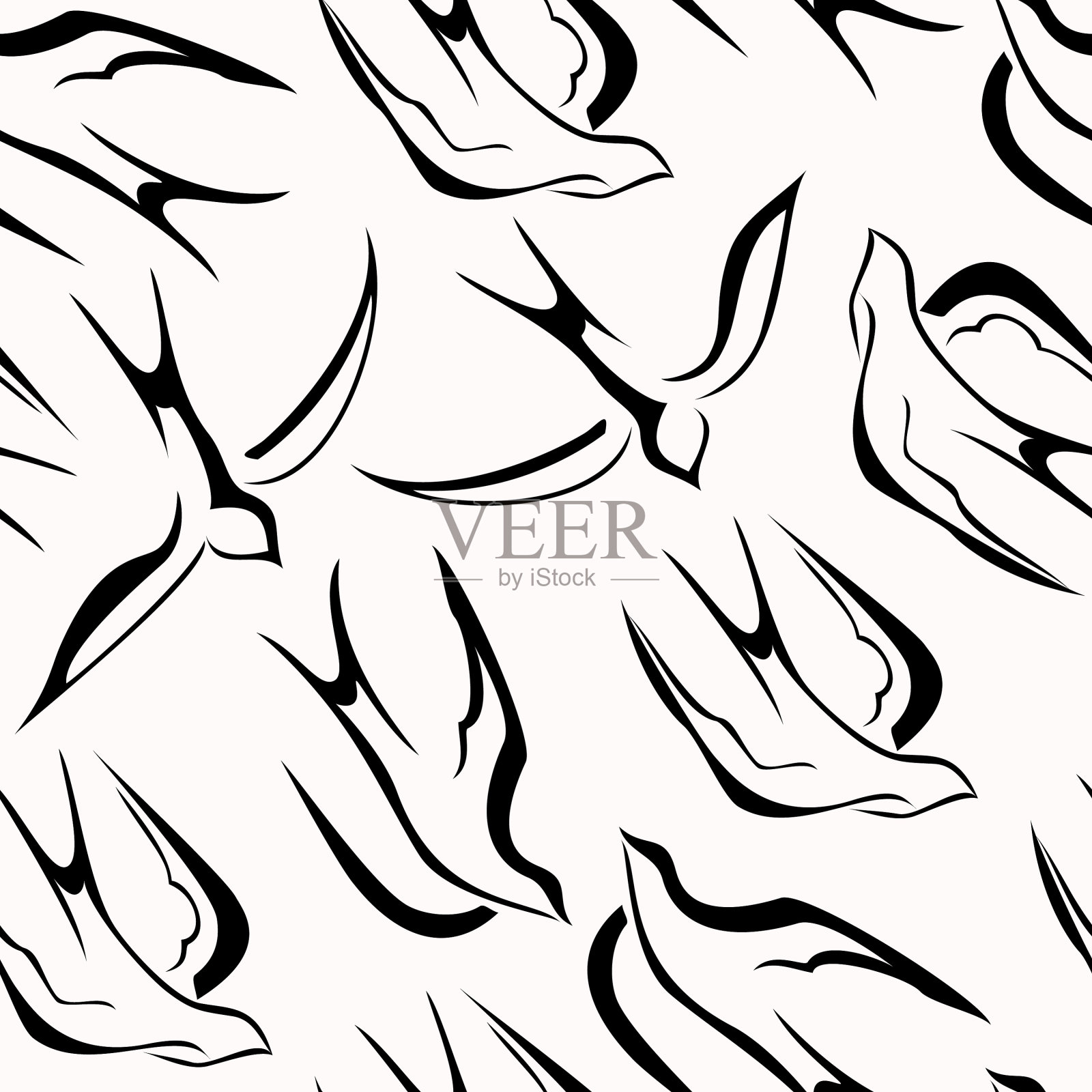 燕子无缝黑白图案插画图片素材