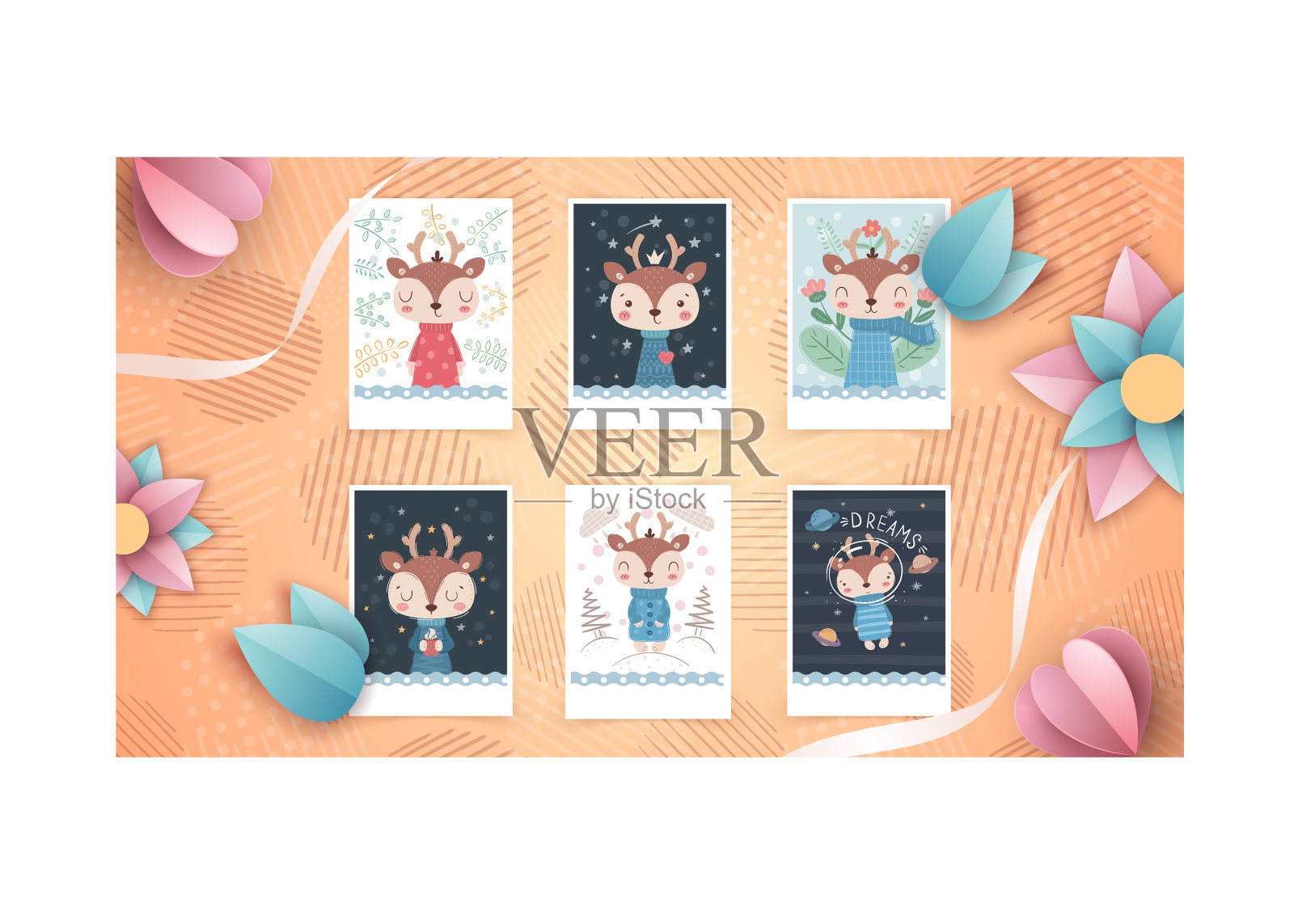 设置可爱动物的想法贺卡插画图片素材