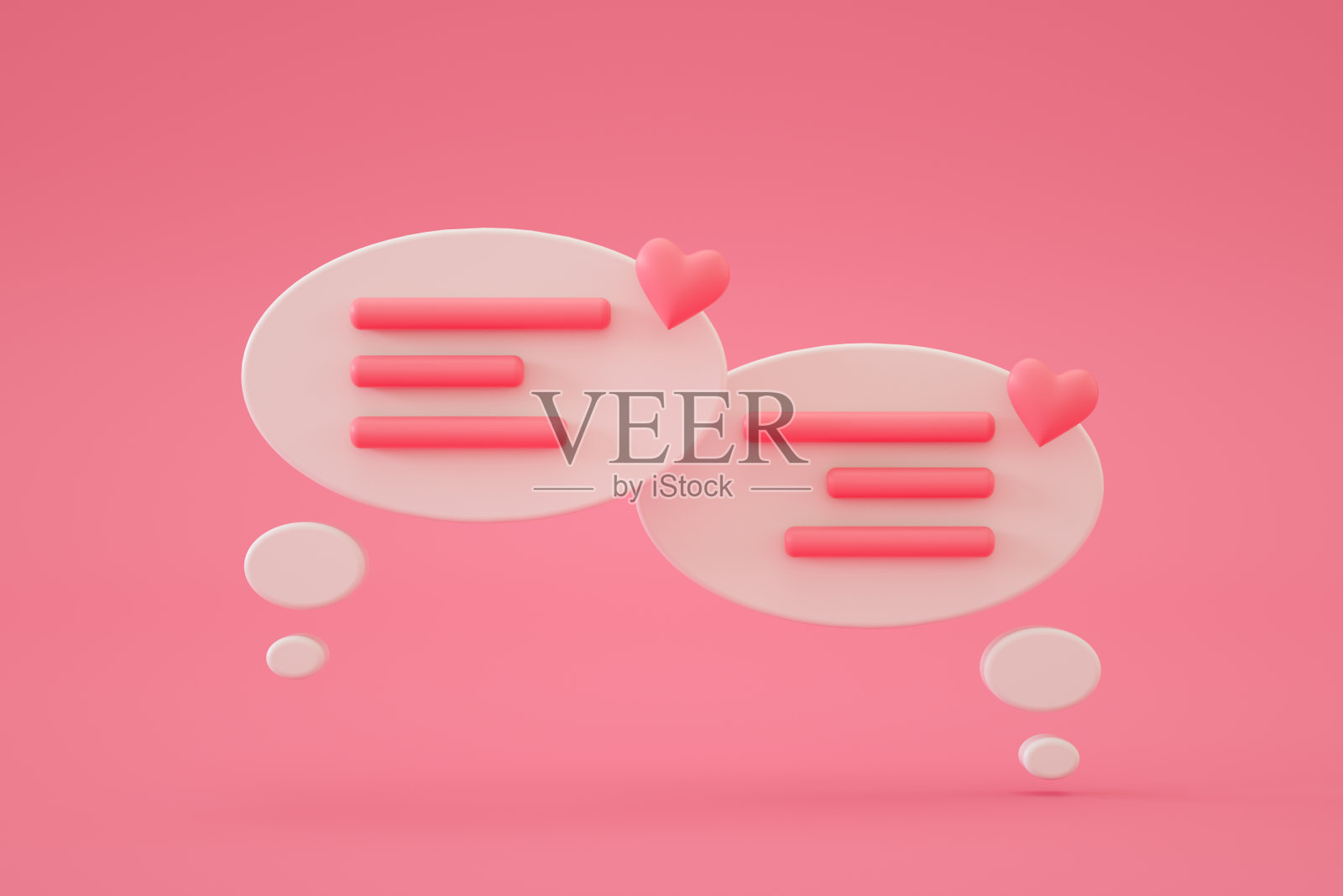 粉红色背景上的心形语音气泡照片摄影图片