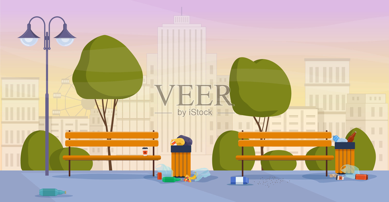 满大街的垃圾桶插画图片素材