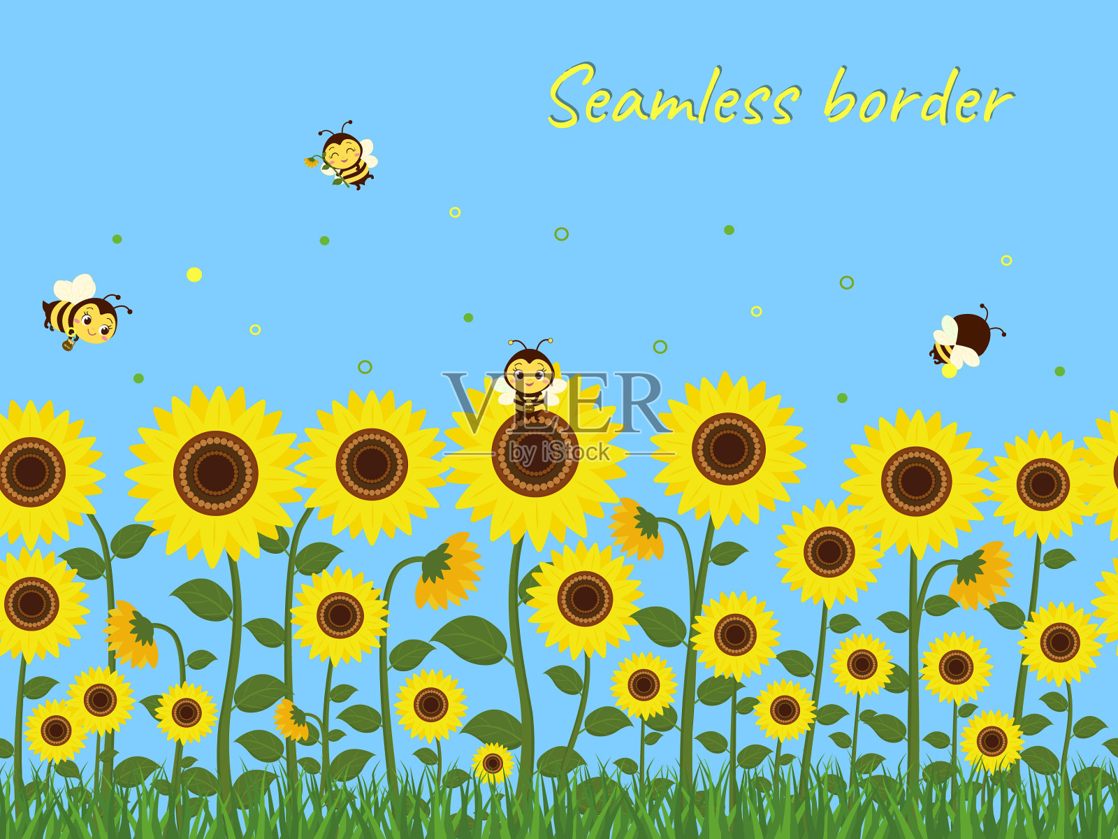 水平无缝边界与黄色向日葵插画图片素材