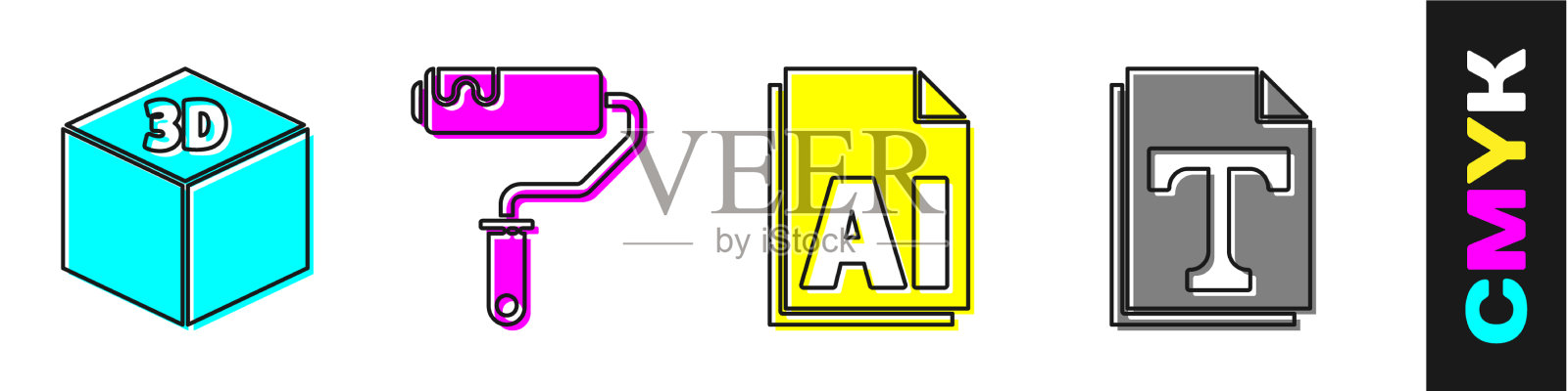 设置等距立方体油漆辊刷ai文件图标素材