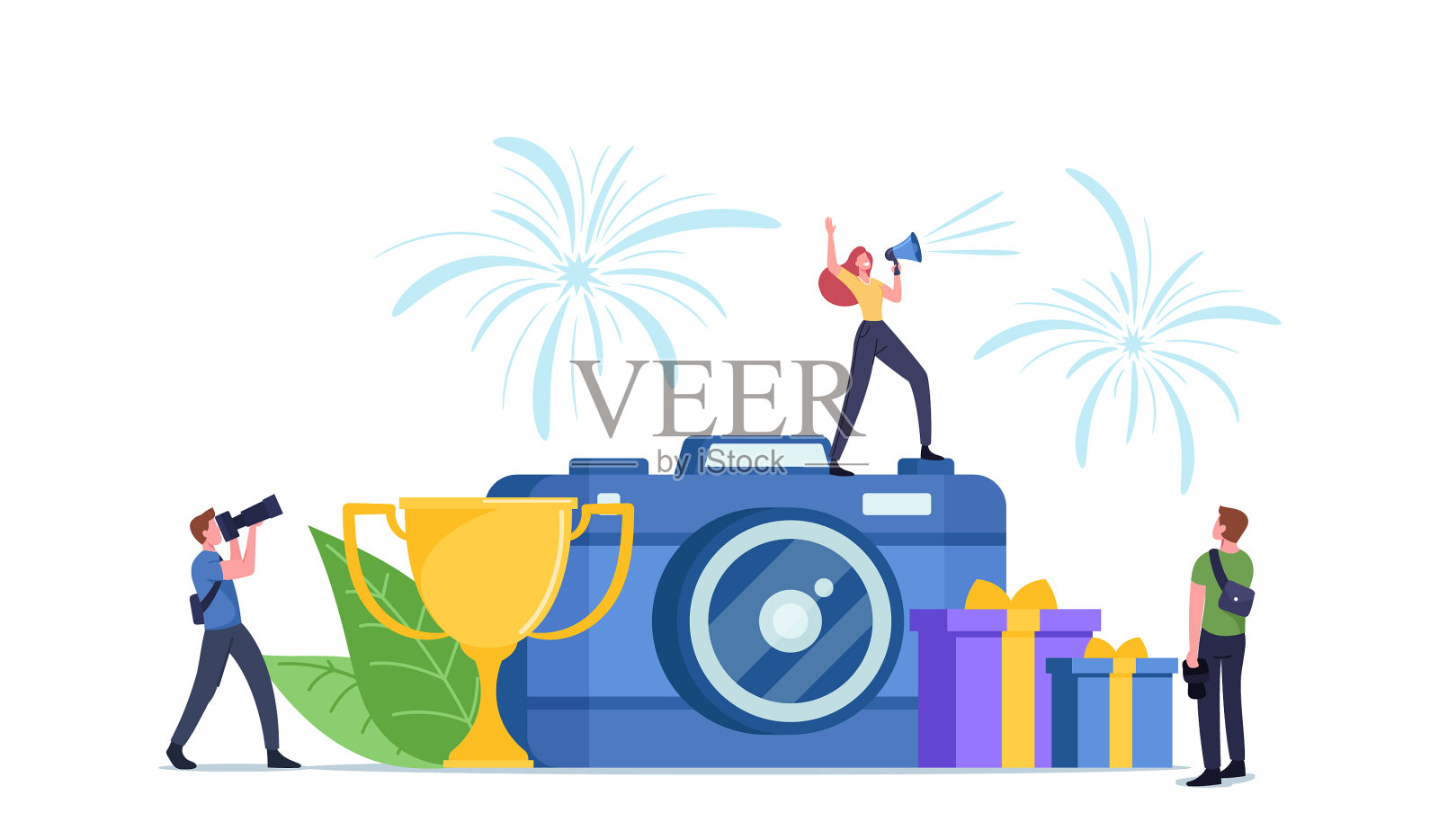 小女人物拿着喇叭站在上面设计元素图片