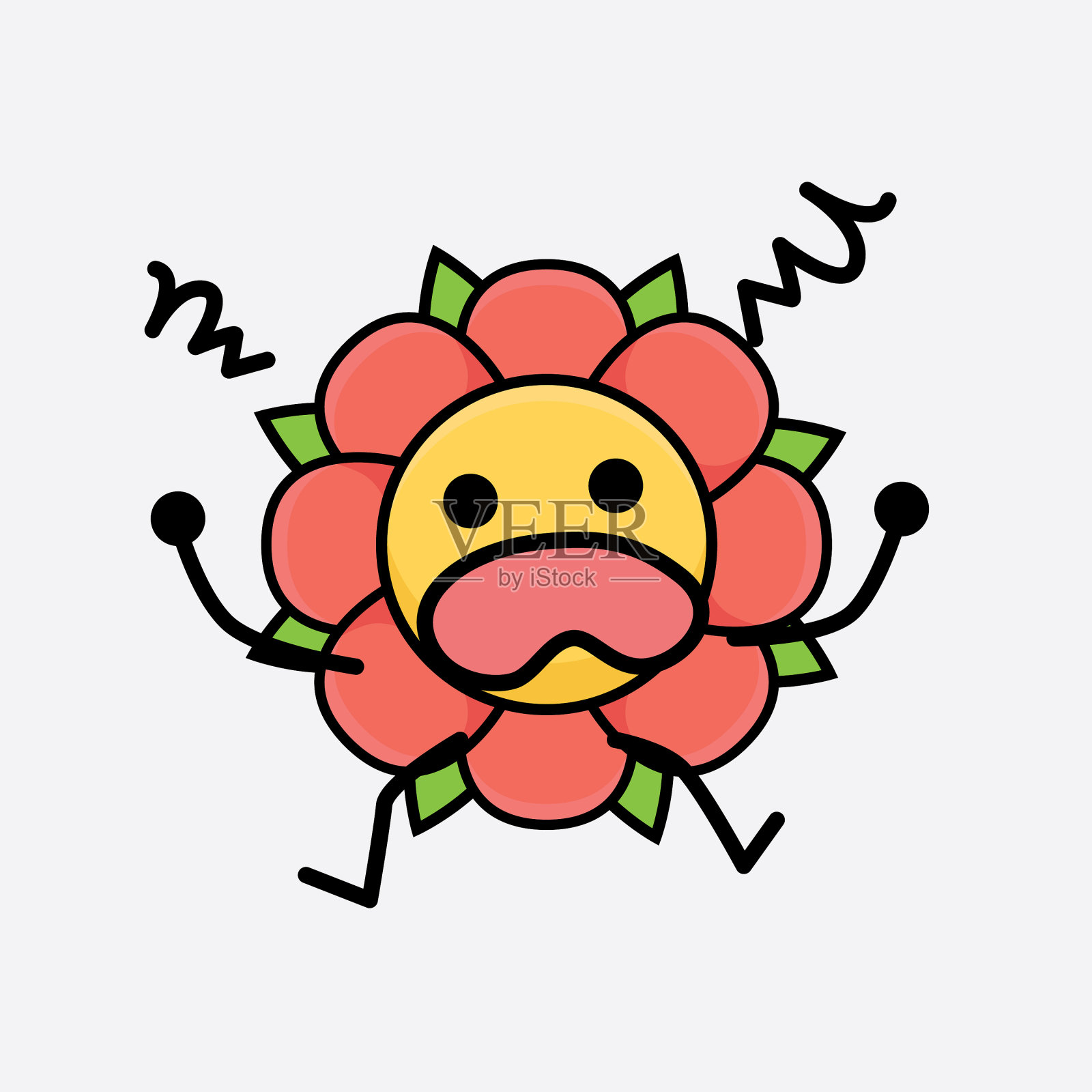 花朵可爱的性格，有着简单的脸和手插画图片素材