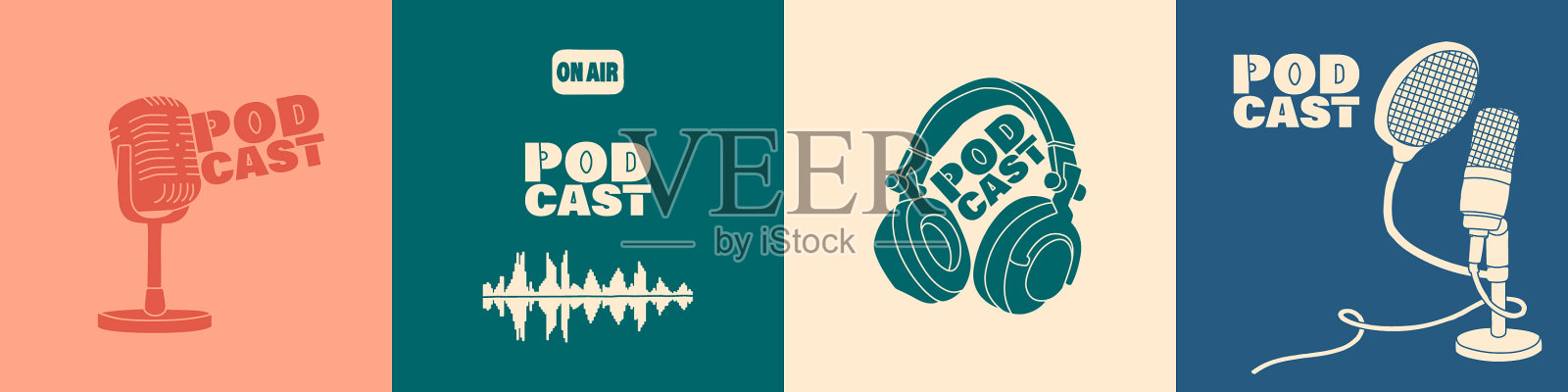 播客或广播节目的套头插画图片素材